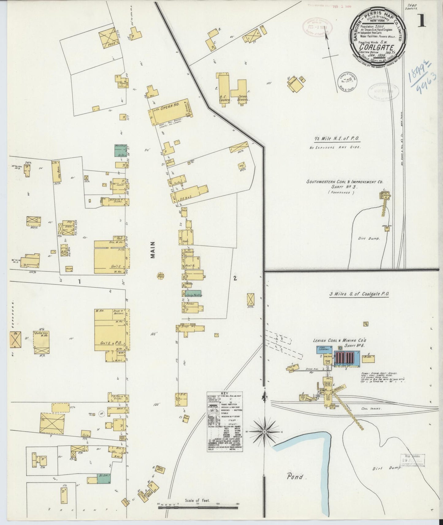 Sanborn Fire Insurance Map from Coalgate, Coal County, Oklahoma (1899), Sheet #0001 - Historic Sanborn Fire Insurance Map Print, vintage old map wall art, antique decor, genealogy gift, Oklahoma Oklahoma map