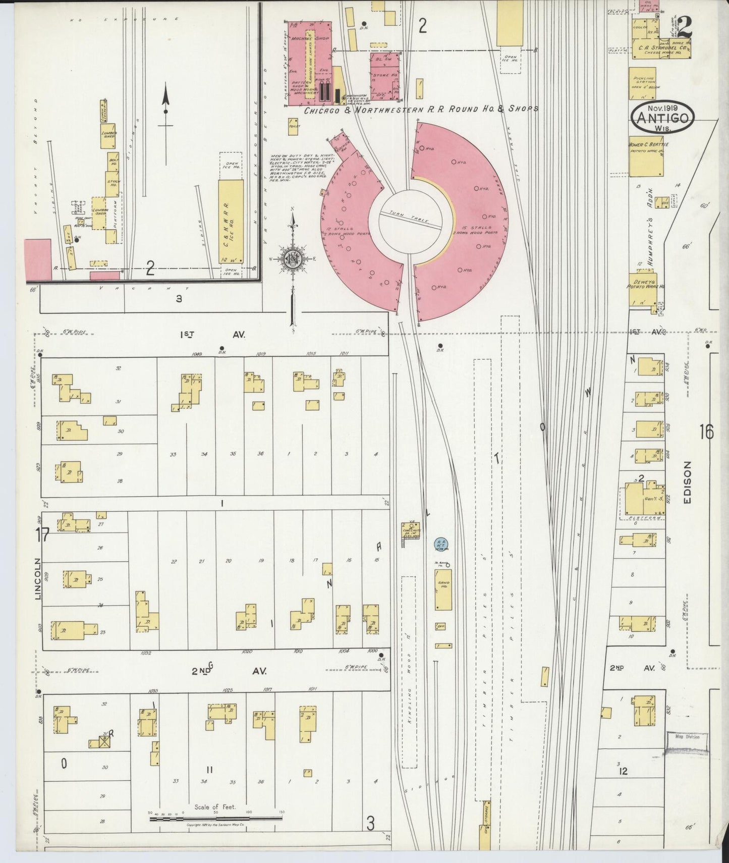 Sanborn Fire Insurance Map from Antigo, Langlade County, Wisconsin (1919), Sheet #0002 - Historic Sanborn Fire Insurance Map Print, vintage old map wall art, antique decor, genealogy gift, Wisconsin Wisconsin map