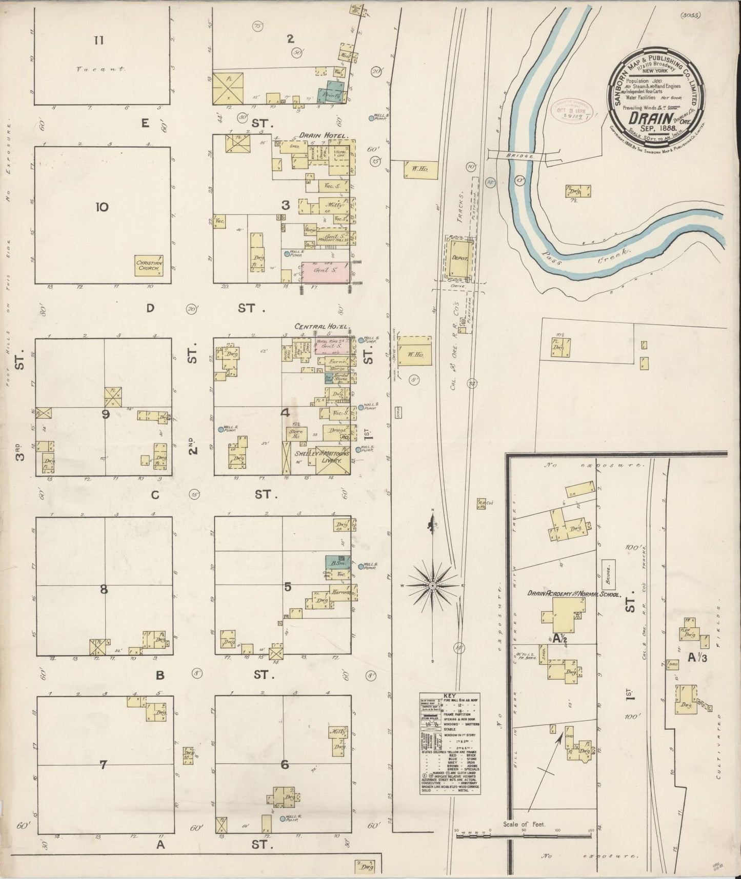 Sanborn Fire Insurance Map from Drain, Douglas County, Oregon (1888), Sheet #0001 - Historic Sanborn Fire Insurance Map Print, vintage old map wall art, antique decor, genealogy gift, Oregon Oregon map