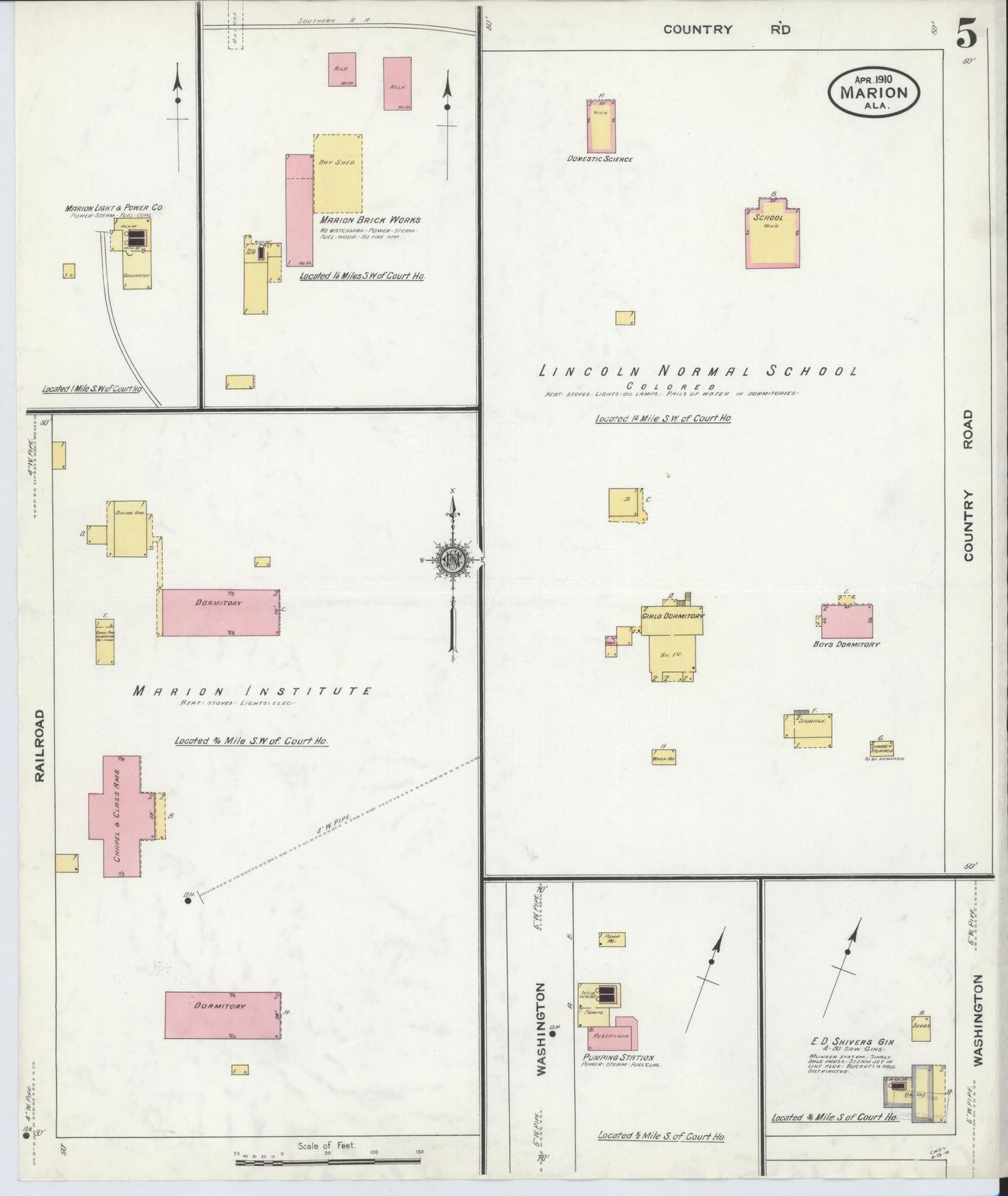 Sanborn Fire Insurance Map from Marion, Perry County, Alabama (1910), Sheet #0005 - Complete Map Set gallery image, historic Sanborn map, vintage wall art, Alabama Alabama