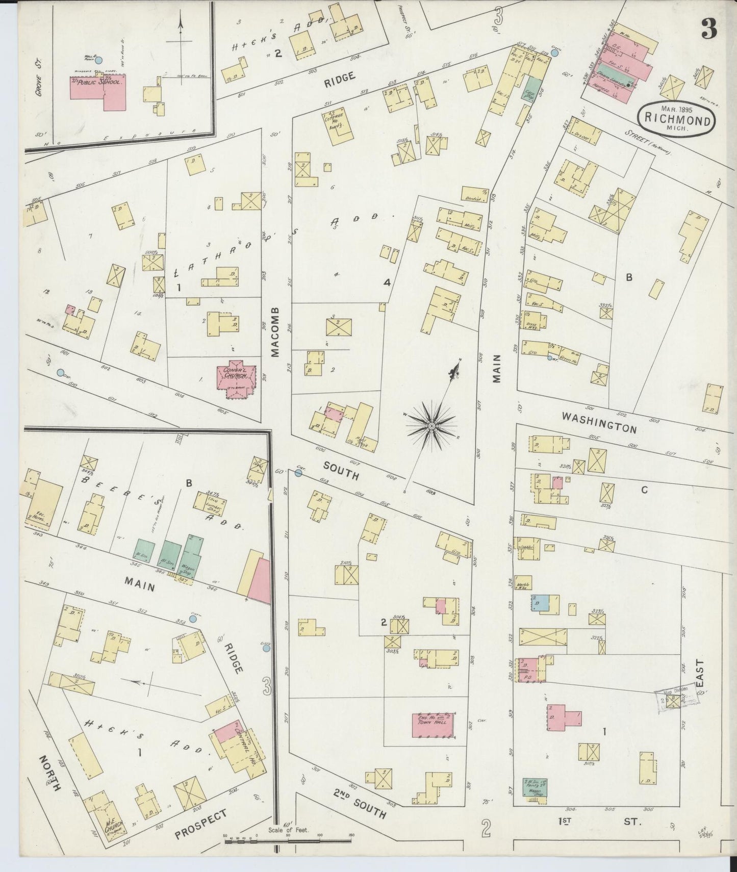 Sanborn Fire Insurance Map from Richmond, Macomb County, Michigan (1895), Sheet #0003 - Complete Map Set gallery image, historic Sanborn map, vintage wall art, Michigan Michigan