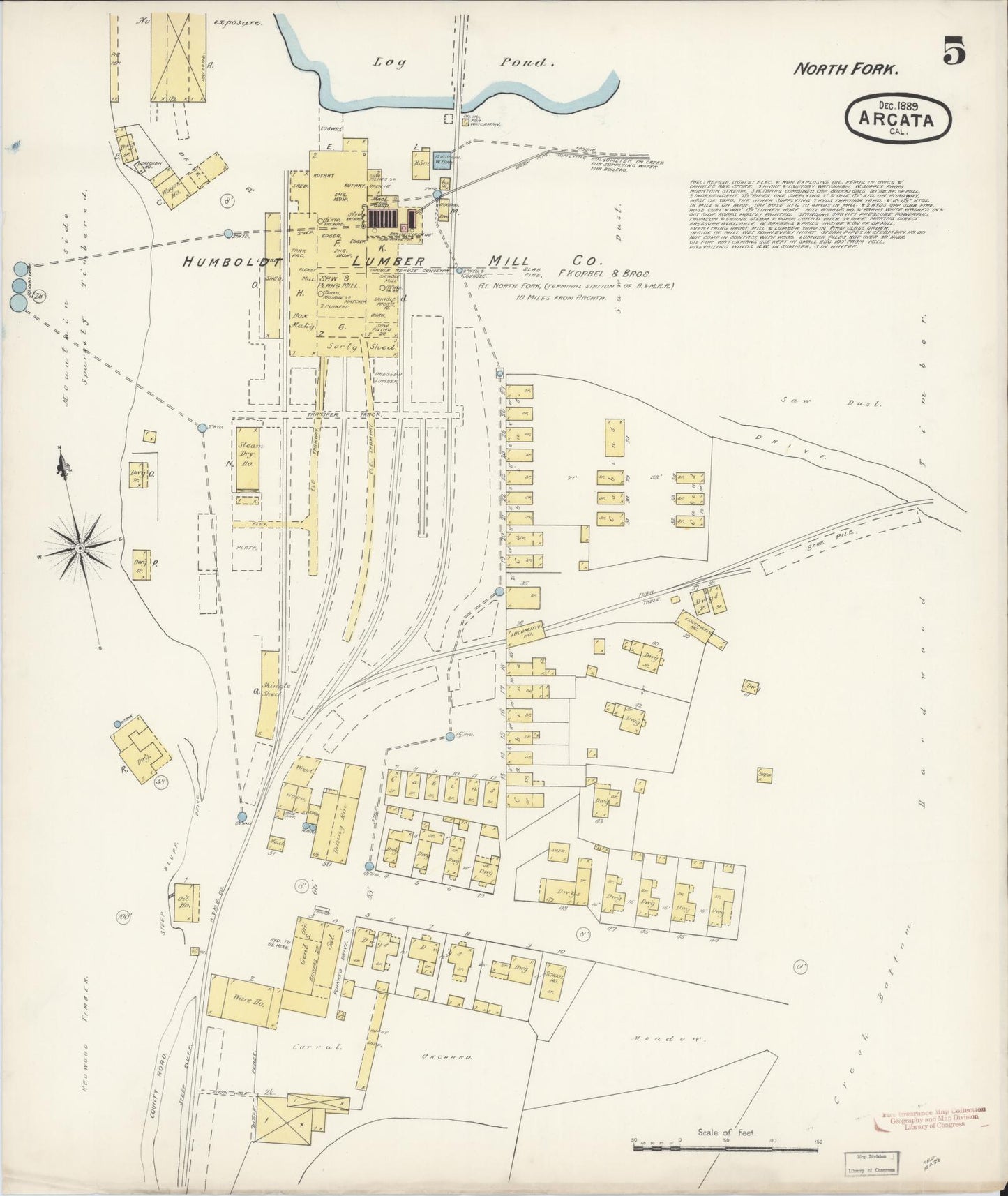 Sanborn Fire Insurance Map from Arcata, Humboldt County, California (1889), Sheet #0005 - Historic Sanborn Fire Insurance Map Print, vintage old map wall art, antique decor, genealogy gift, California California map