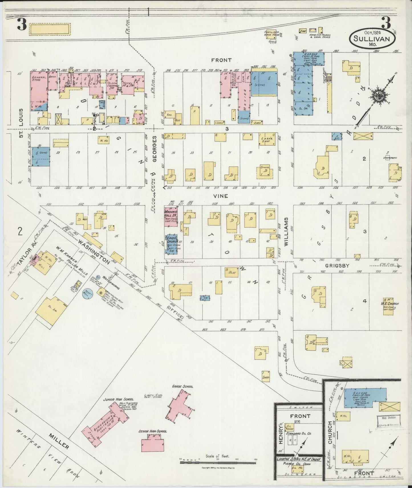 Sanborn Fire Insurance Map from Sullivan, Franklin County, Missouri (1924), Sheet #0003 - Complete Map Set gallery image, historic Sanborn map, vintage wall art, Missouri Missouri