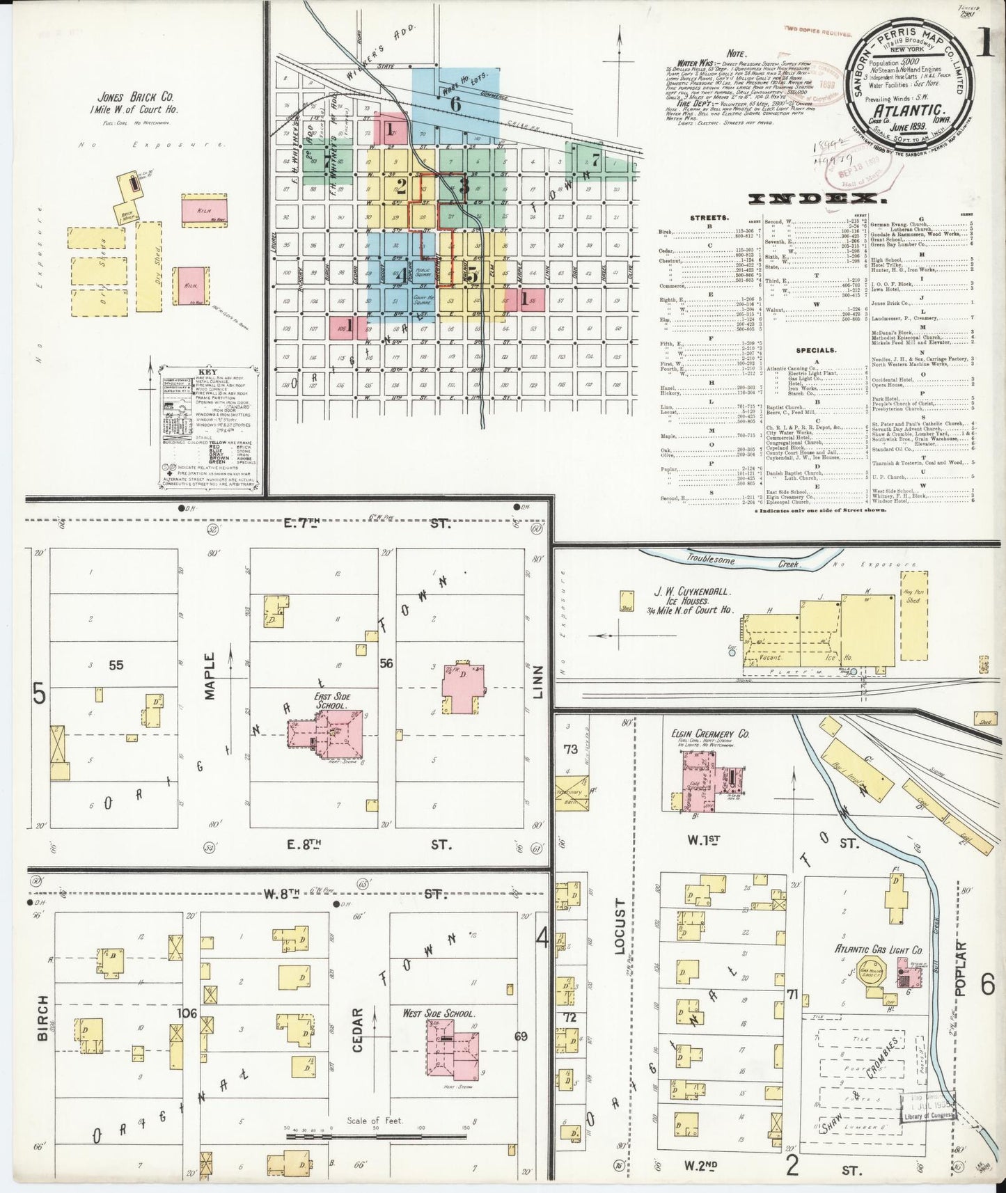 Sanborn Fire Insurance Map from Atlantic, Cass County, Iowa (1899), Sheet #0001 - Historic Sanborn Fire Insurance Map Print, vintage old map wall art