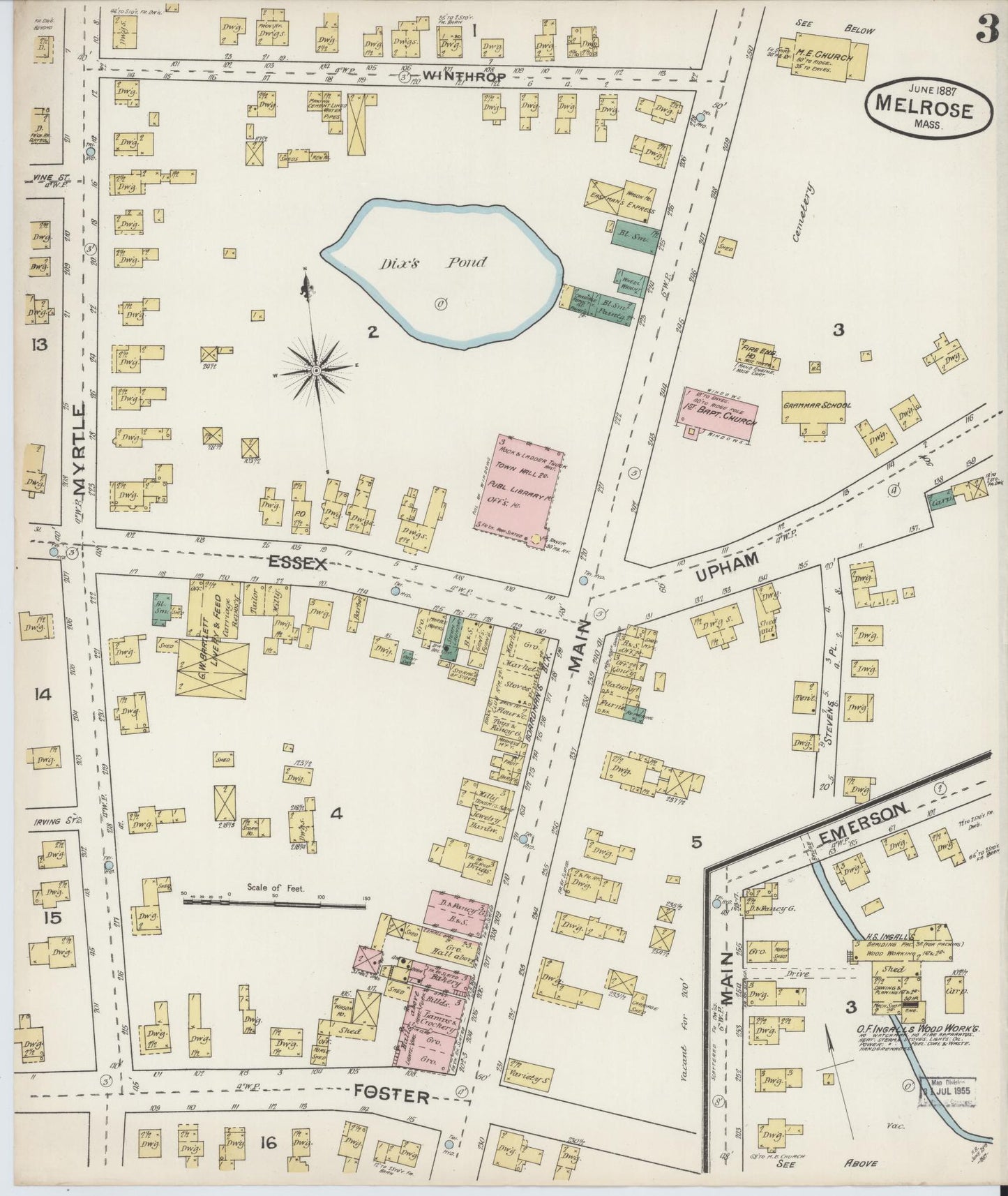Sanborn Fire Insurance Map from Melrose, Middlesex County, Massachusetts (1887), Sheet #0003 - Historic Sanborn Fire Insurance Map Print, vintage old map wall art, antique decor, genealogy gift, Massachusetts Massachusetts map