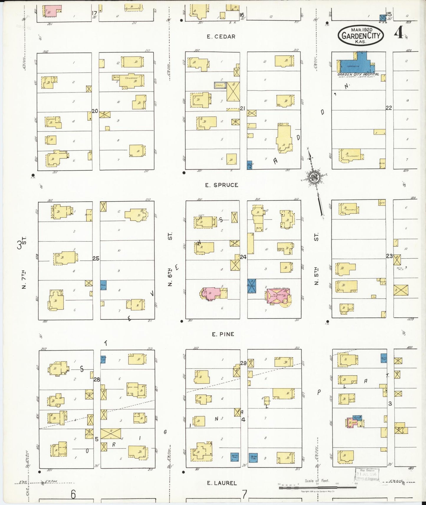 Sanborn Fire Insurance Map from Garden City, Finney County, Kansas (1920), Sheet #0004 - Historic Sanborn Fire Insurance Map Print, vintage old map wall art, antique decor, genealogy gift, Kansas Kansas map