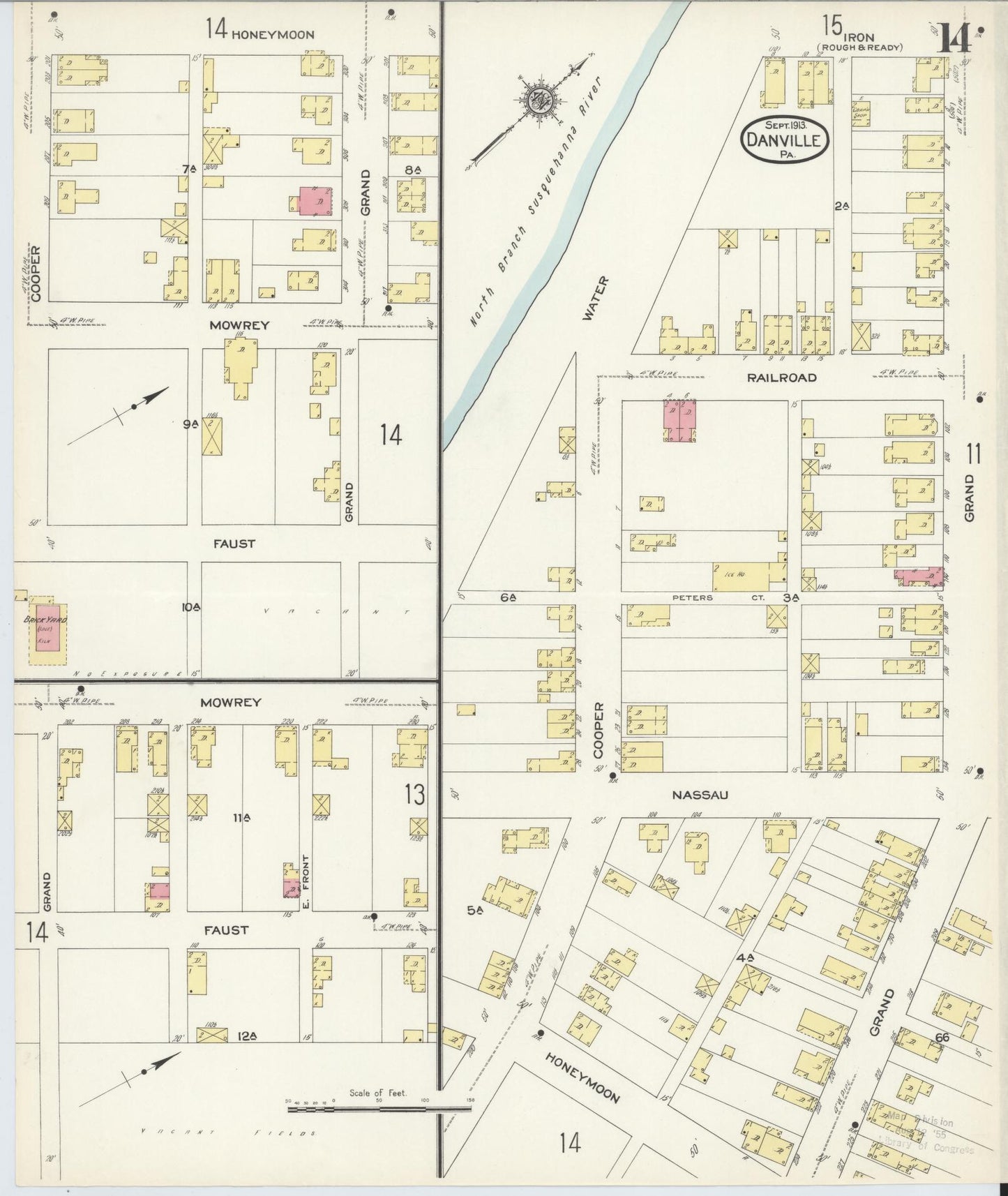 Sanborn Fire Insurance Map from Danville, Montour County, Pennsylvania (1913), Sheet #0014 - Historic Sanborn Fire Insurance Map Print, vintage old map wall art, antique decor, genealogy gift, Pennsylvania Pennsylvania map