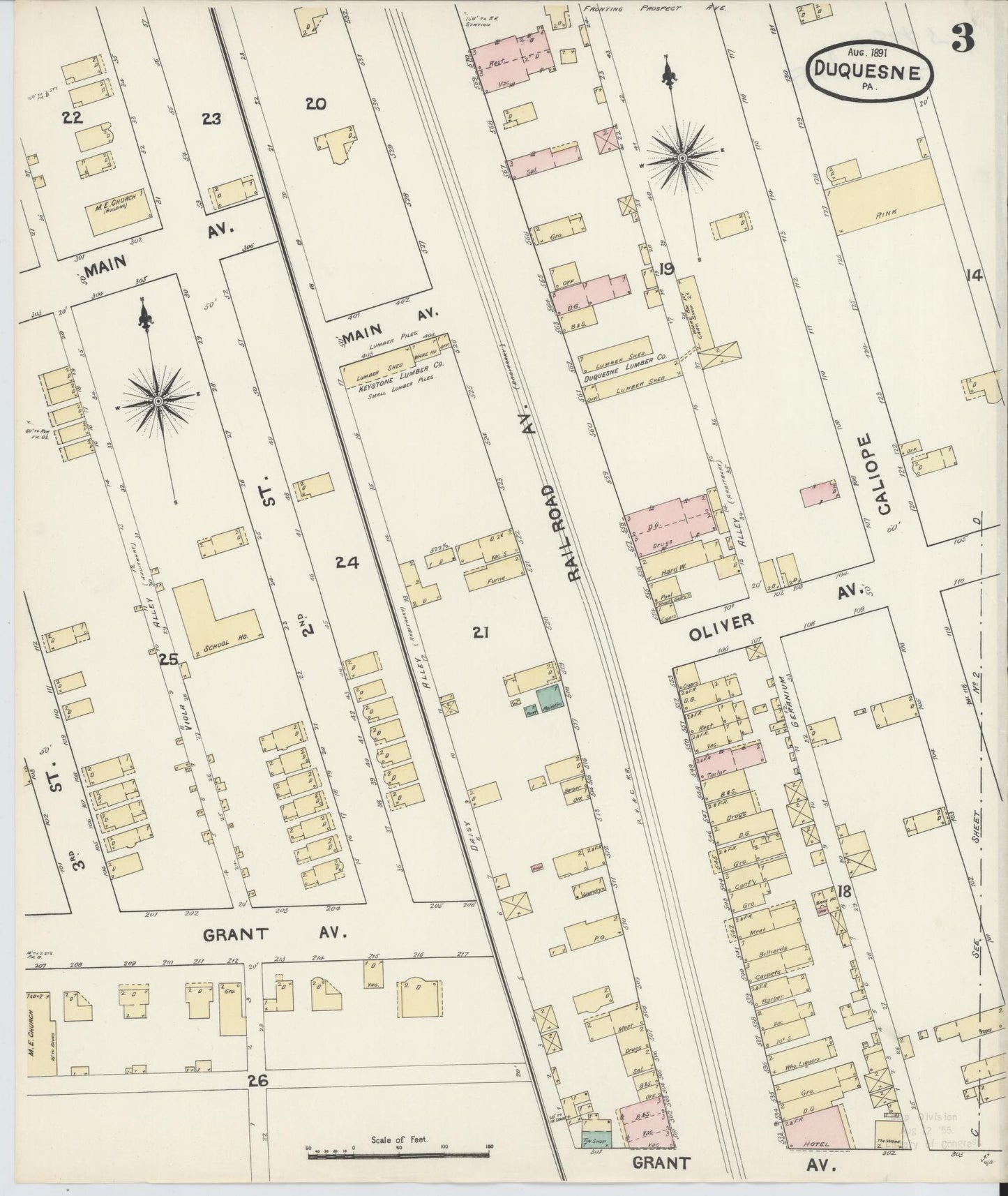 Sanborn Fire Insurance Map from Duquesne, Allegheny County, Pennsylvania (1891), Sheet #0003 - Historic Sanborn Fire Insurance Map Print, vintage old map wall art, antique decor, genealogy gift, Pennsylvania Pennsylvania map