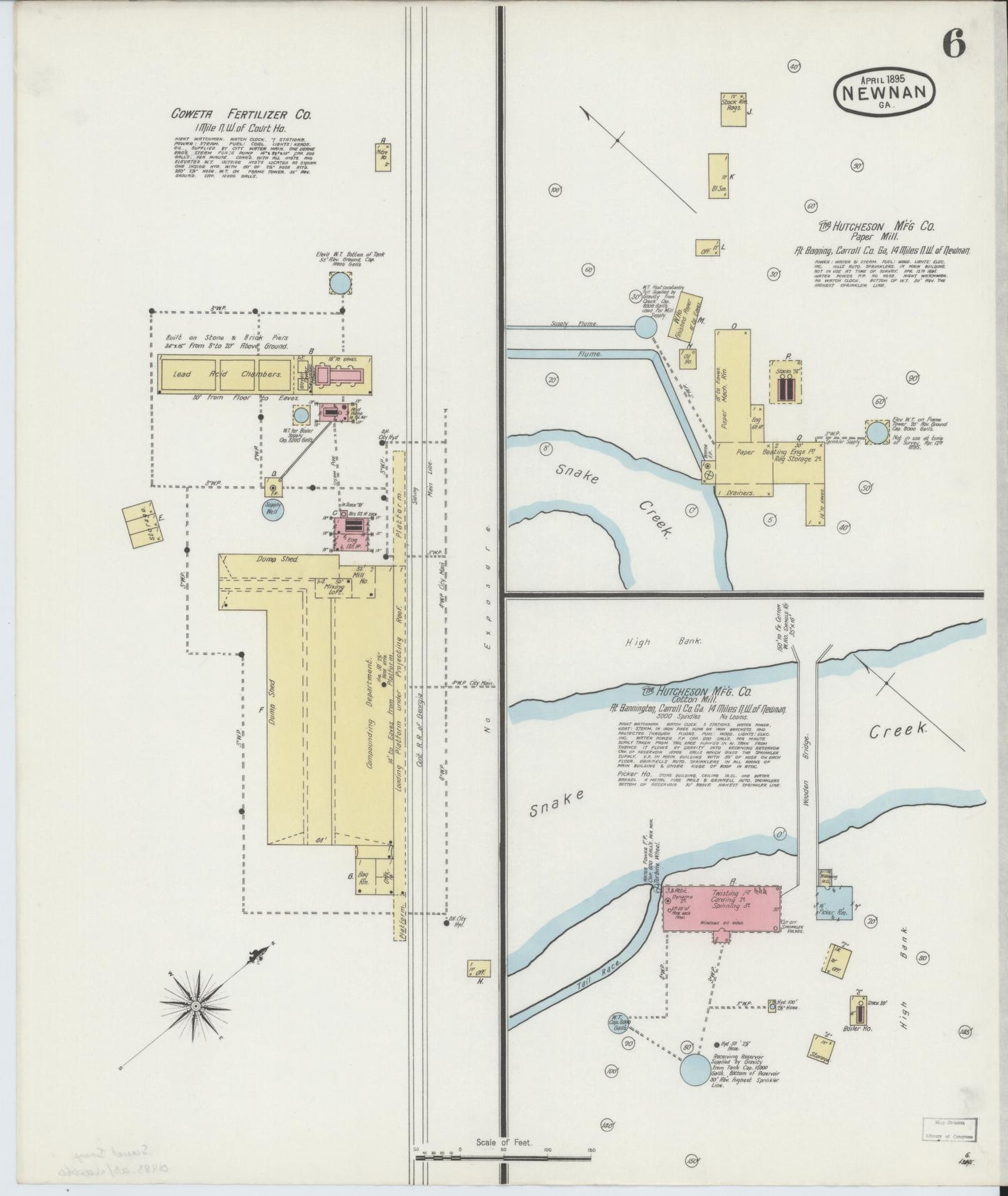 Sanborn Fire Insurance Map from Newnan, Coweta County, Georgia (1895), Sheet #0006 - Complete Map Set gallery image, historic Sanborn map, vintage wall art, Georgia Georgia