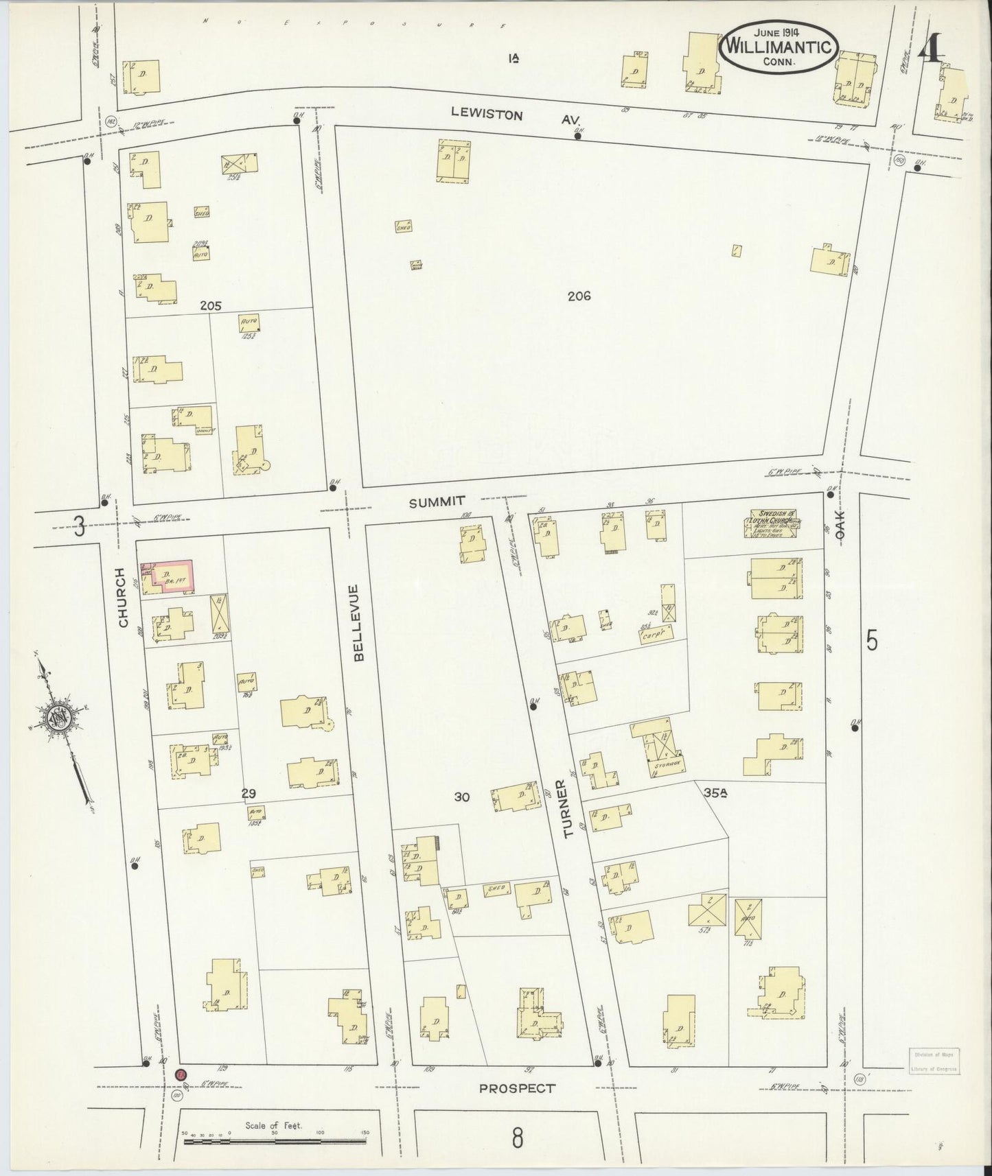 Sanborn Fire Insurance Map from Willimantic, Windham County, Connecticut (1914), Sheet #0004 - Historic Sanborn Fire Insurance Map Print, vintage old map wall art, antique decor, genealogy gift, Connecticut Connecticut map