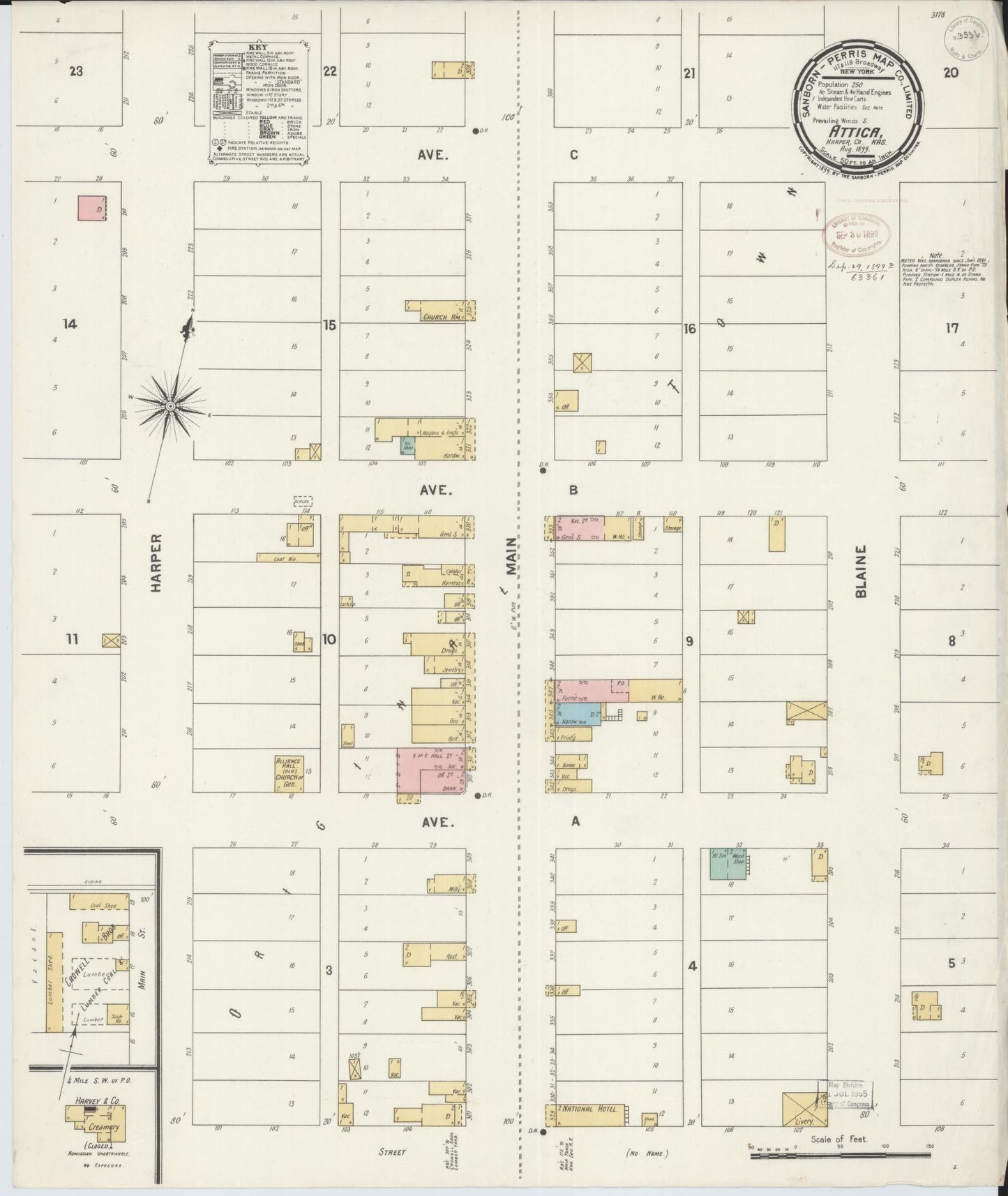 Sanborn Fire Insurance Map from Attica, Harper County, Kansas (1899), Sheet #0001 - Historic Sanborn Fire Insurance Map Print, vintage old map wall art, antique decor, genealogy gift, Kansas Kansas map