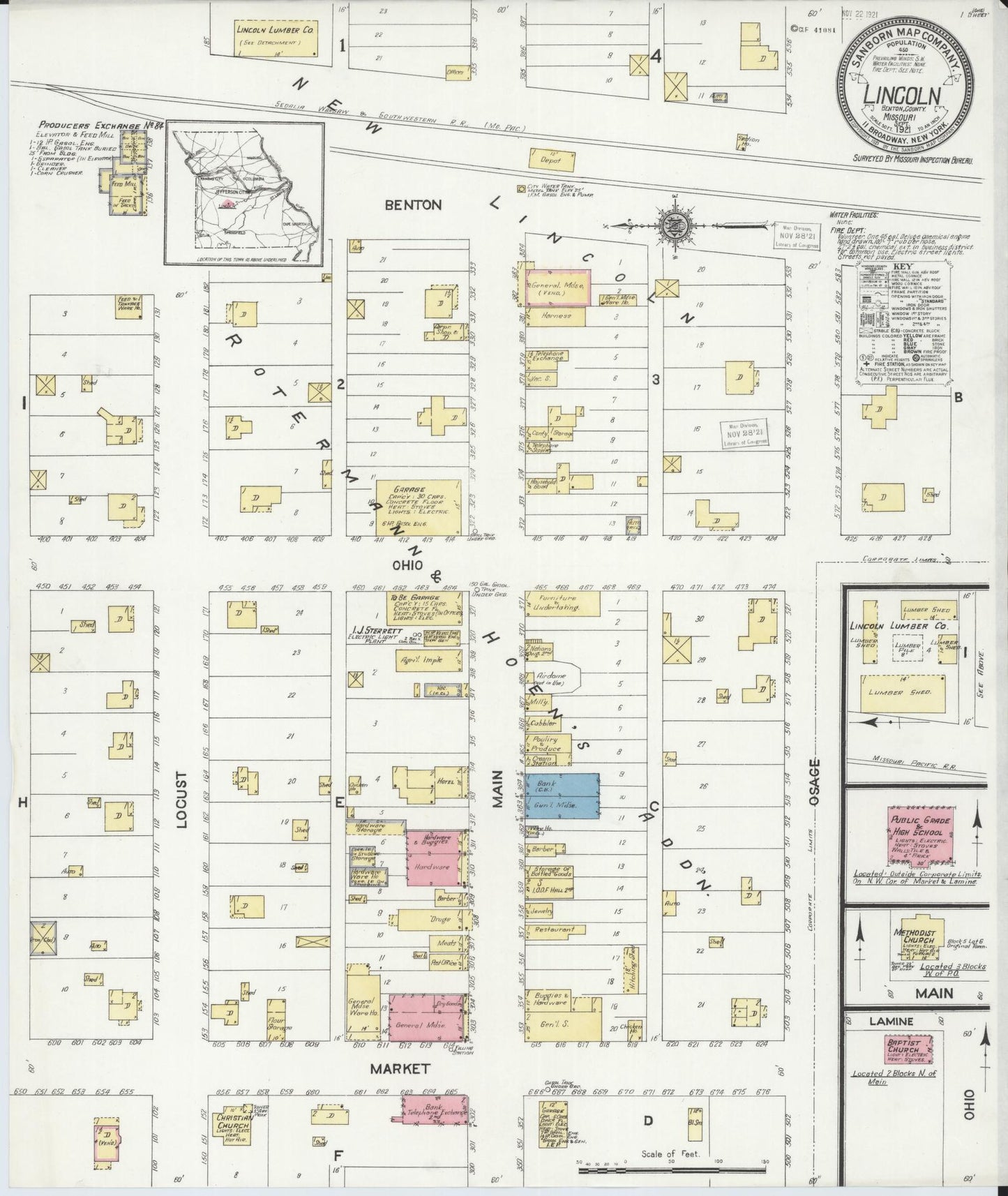Sanborn Fire Insurance Map from Lincoln, Benton County, Missouri (1921), Sheet #0001 - Historic Sanborn Fire Insurance Map Print, vintage old map wall art, antique decor, genealogy gift, Missouri Missouri map