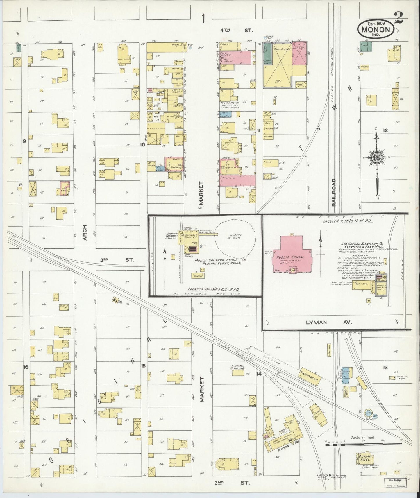 Sanborn Fire Insurance Map from Monon, White County, Indiana (1909), Sheet #0002 - Complete Map Set gallery image, historic Sanborn map, vintage wall art, Indiana Indiana