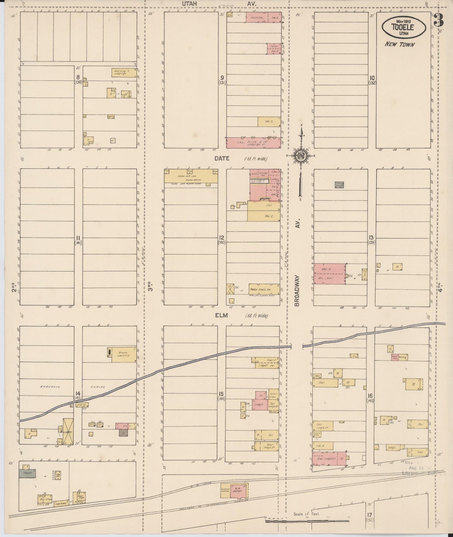 Sanborn Fire Insurance Map from Tooele, Tooele County, Utah (1910), Sheet #0003 - Complete Map Set gallery image, historic Sanborn map, vintage wall art, Utah Utah