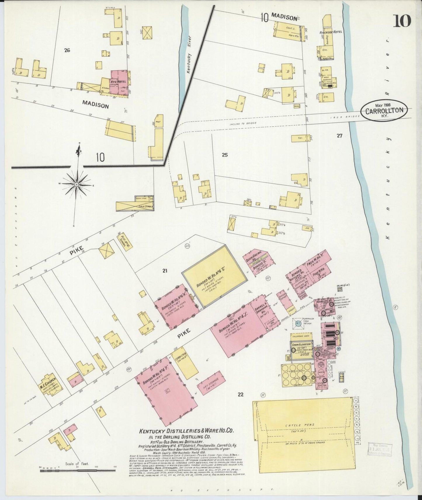 Sanborn Fire Insurance Map from Carrollton, Carroll County, Kentucky (1908), Sheet #0010 - Historic Sanborn Fire Insurance Map Print, vintage old map wall art, antique decor, genealogy gift, Kentucky Kentucky map