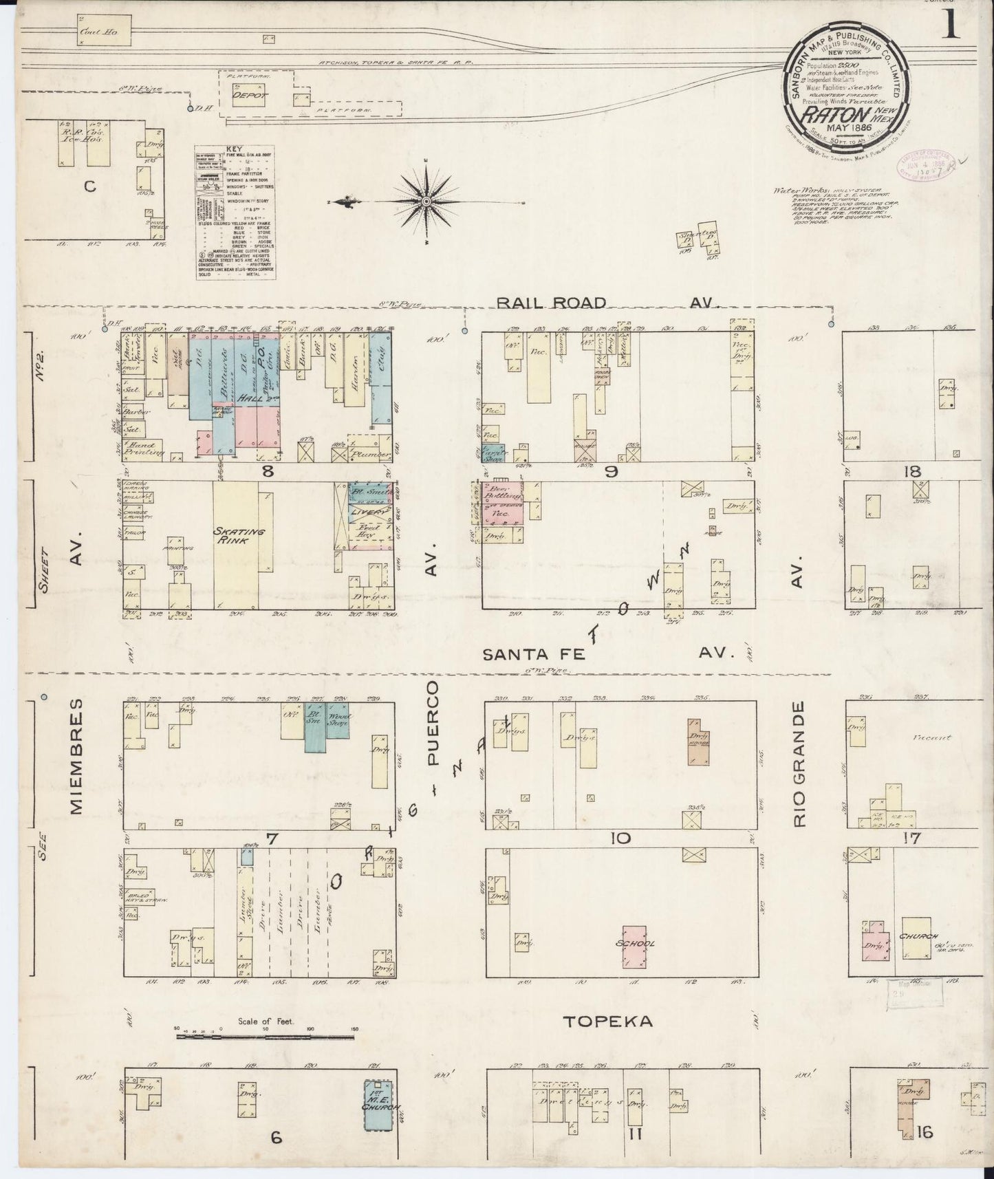 Sanborn Fire Insurance Map from Raton, Colfax County, New Mexico (1886), Sheet #0001 - Historic Sanborn Fire Insurance Map Print, vintage old map wall art, antique decor, genealogy gift, New Mexico New Mexico map