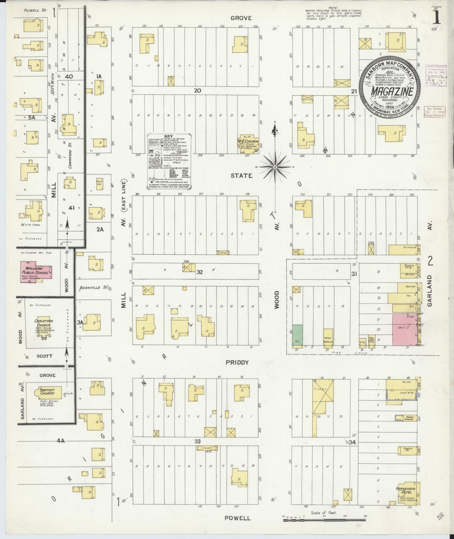 Sanborn Fire Insurance Map from Magazine, Logan County, Arkansas (1908), Sheet #0001 - Historic Sanborn Fire Insurance Map Print, vintage old map wall art, antique decor, genealogy gift, Arkansas Arkansas map