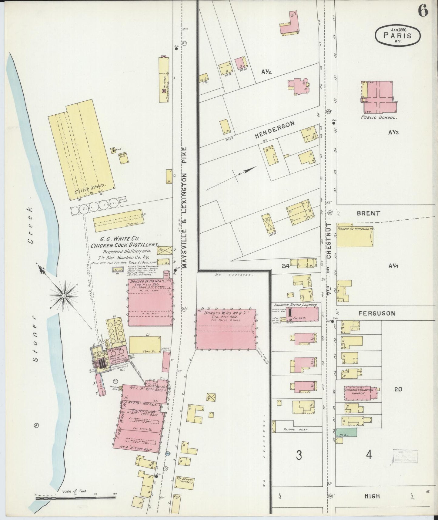 Sanborn Fire Insurance Map from Paris, Bourbon County, Kentucky (1896), Sheet #0006 - Historic Sanborn Fire Insurance Map Print, vintage old map wall art, antique decor, genealogy gift, Kentucky Kentucky map