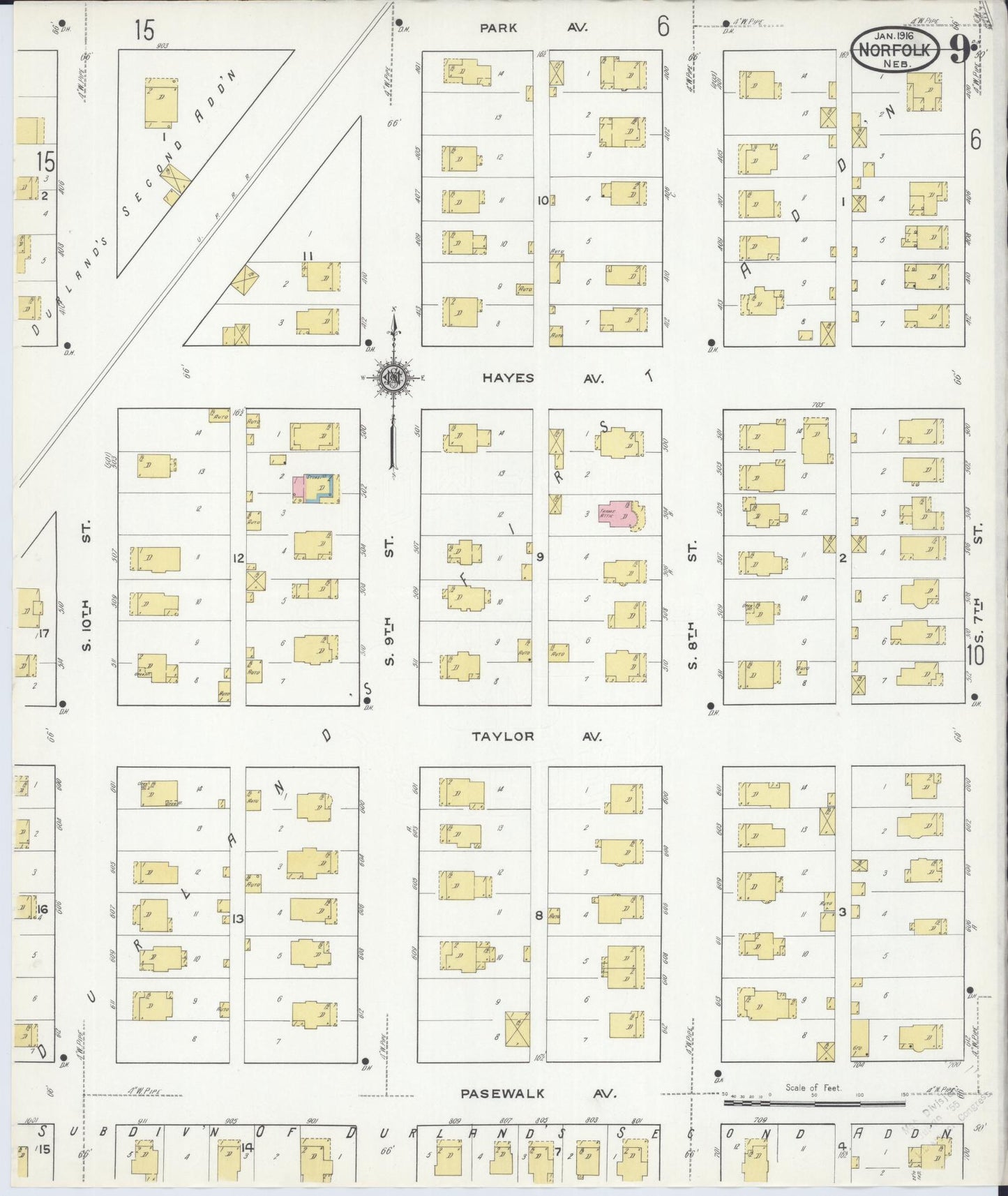 Sanborn Fire Insurance Map from Norfolk, Madison County, Nebraska (1916), Sheet #0009 - Historic Sanborn Fire Insurance Map Print, vintage old map wall art, antique decor, genealogy gift, Nebraska Nebraska map