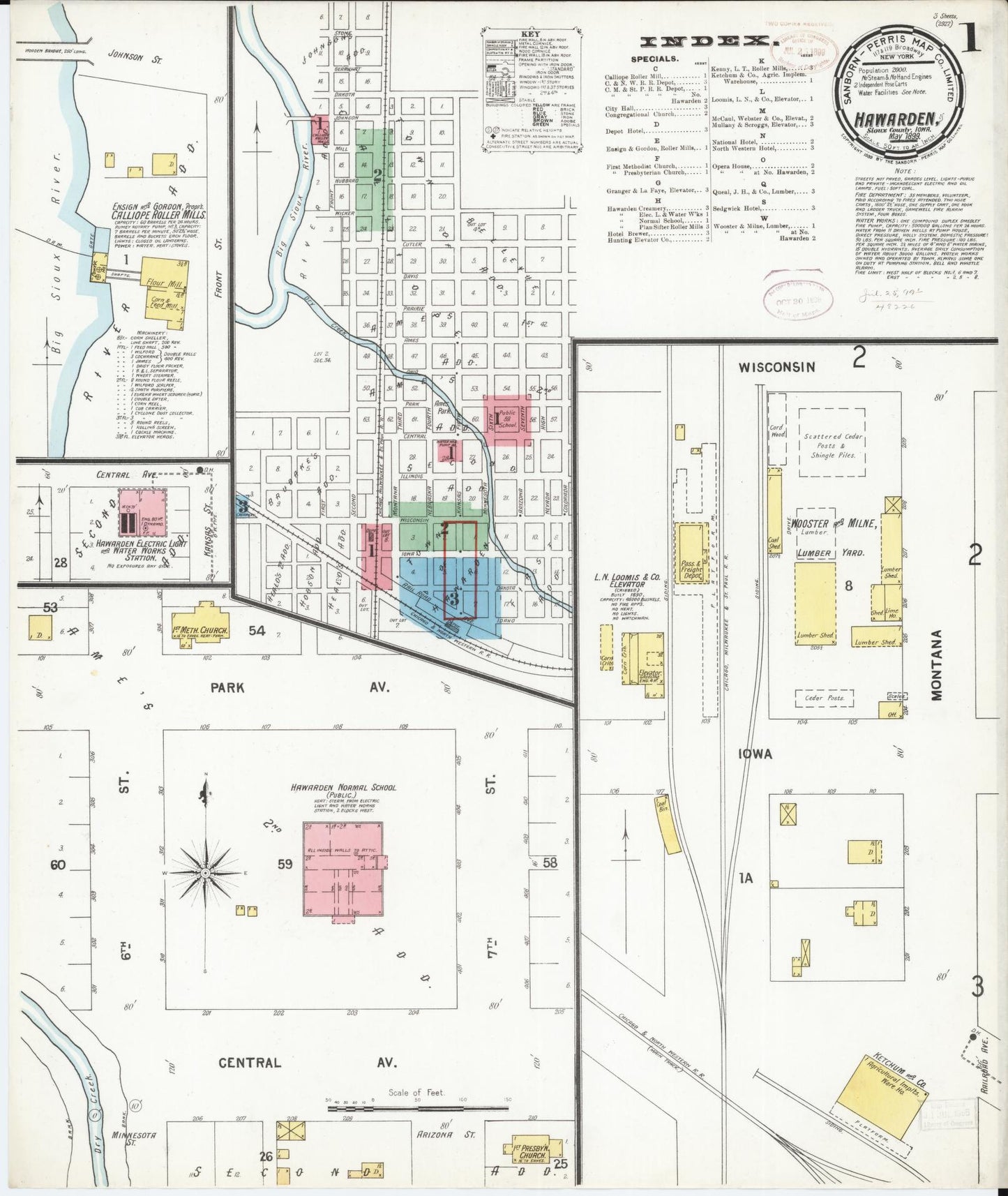 Sanborn Fire Insurance Map from Hawarden, Sioux County, Iowa (1899), Sheet #0001 - Historic Sanborn Fire Insurance Map Print, vintage old map wall art