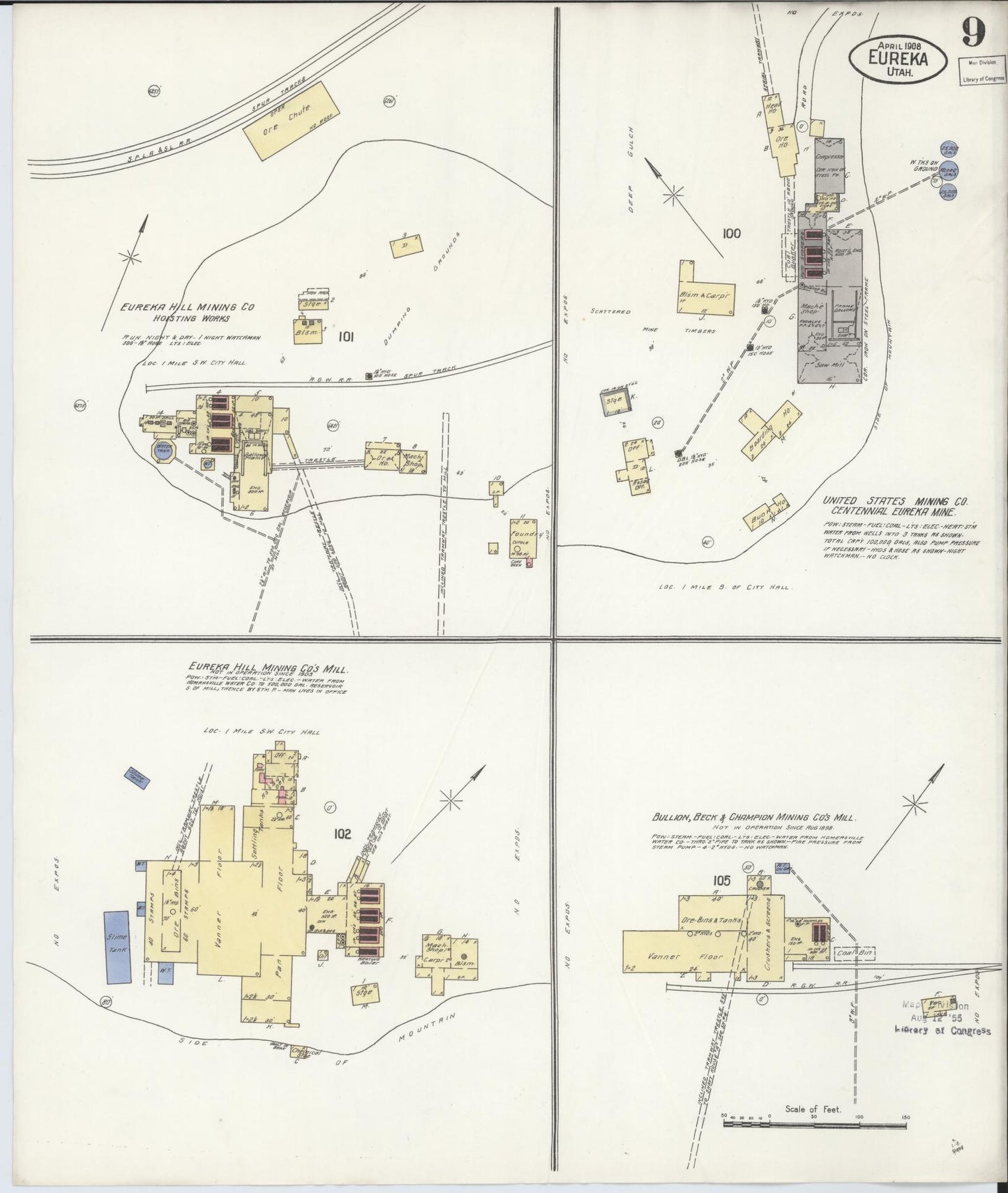 Sanborn Fire Insurance Map from Eureka, Juab County, Utah (1908), Sheet #0009 - Historic Sanborn Fire Insurance Map Print, vintage old map wall art, antique decor, genealogy gift, Utah Utah map