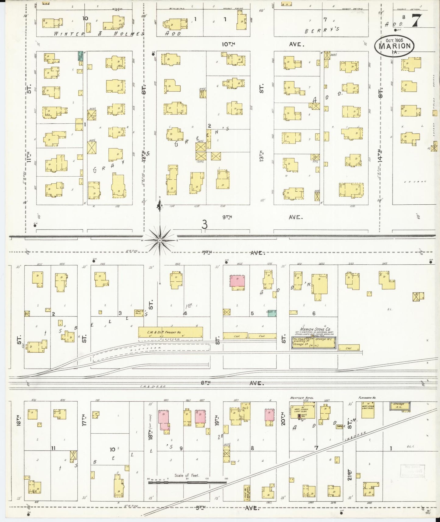 Sanborn Fire Insurance Map from Marion, Linn County, Iowa (1905), Sheet #0007 - Historic Sanborn Fire Insurance Map Print