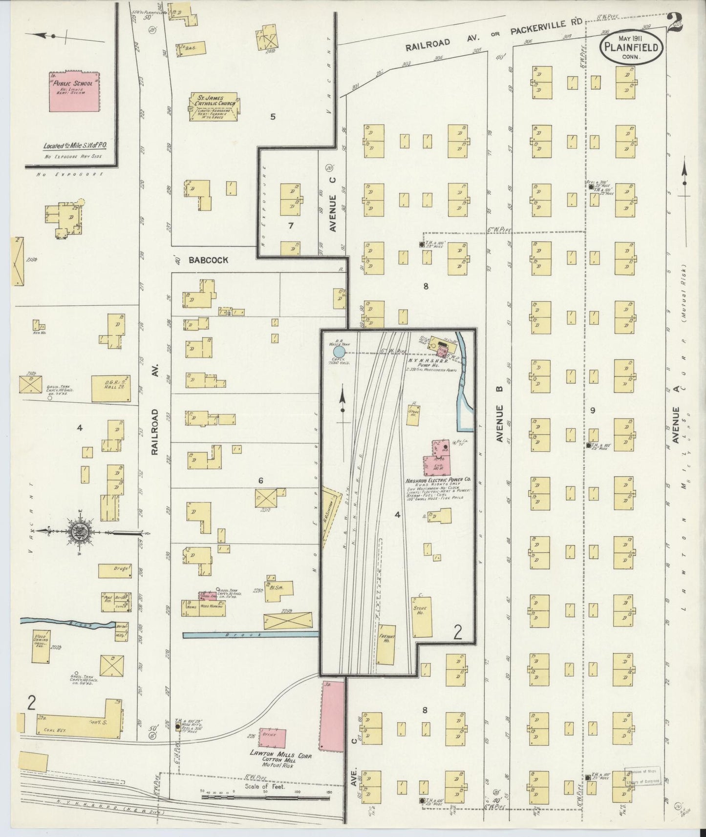 Sanborn Fire Insurance Map from Plainfield, Windham County, Connecticut (1911), Sheet #0002 - Historic Sanborn Fire Insurance Map Print, vintage old map wall art, antique decor, genealogy gift, Connecticut Connecticut map