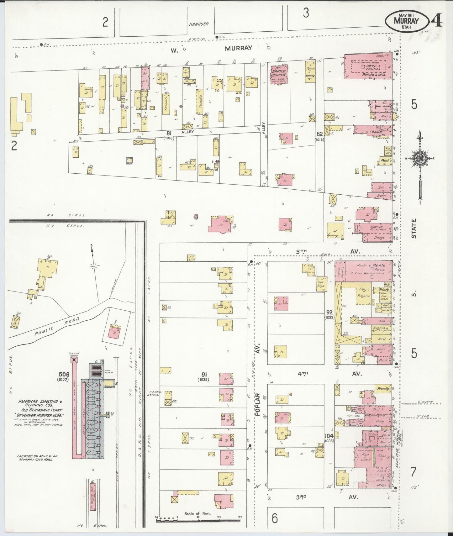 Sanborn Fire Insurance Map from Murray, Salt Lake County, Utah (1911), Sheet #0004 - Historic Sanborn Fire Insurance Map Print, vintage old map wall art, antique decor, genealogy gift, Utah Utah map