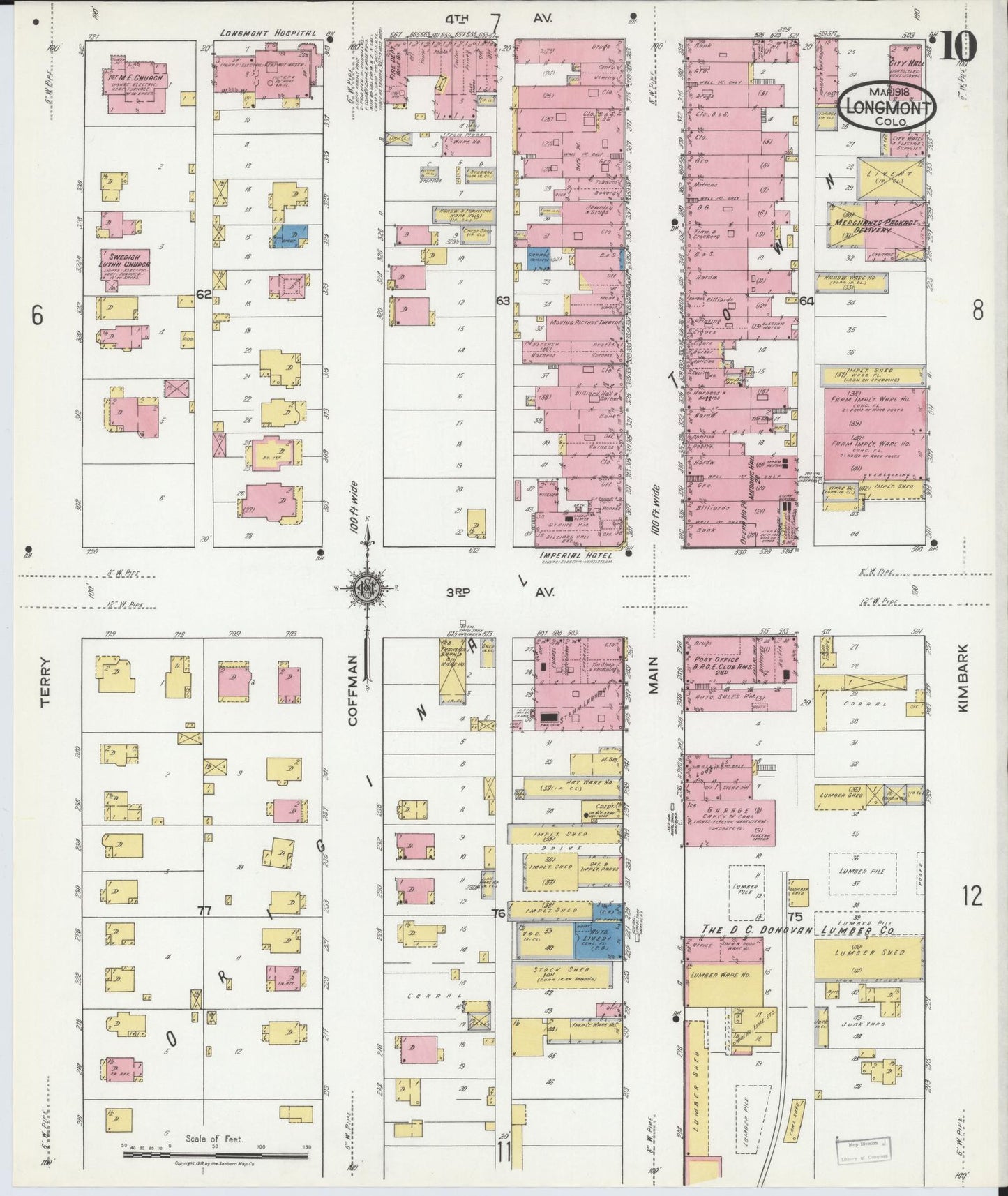 Sanborn Fire Insurance Map from Longmont, Boulder County, Colorado (1918), Sheet #0010 - Historic Sanborn Fire Insurance Map Print, vintage old map wall art, antique decor, genealogy gift, Colorado Colorado map