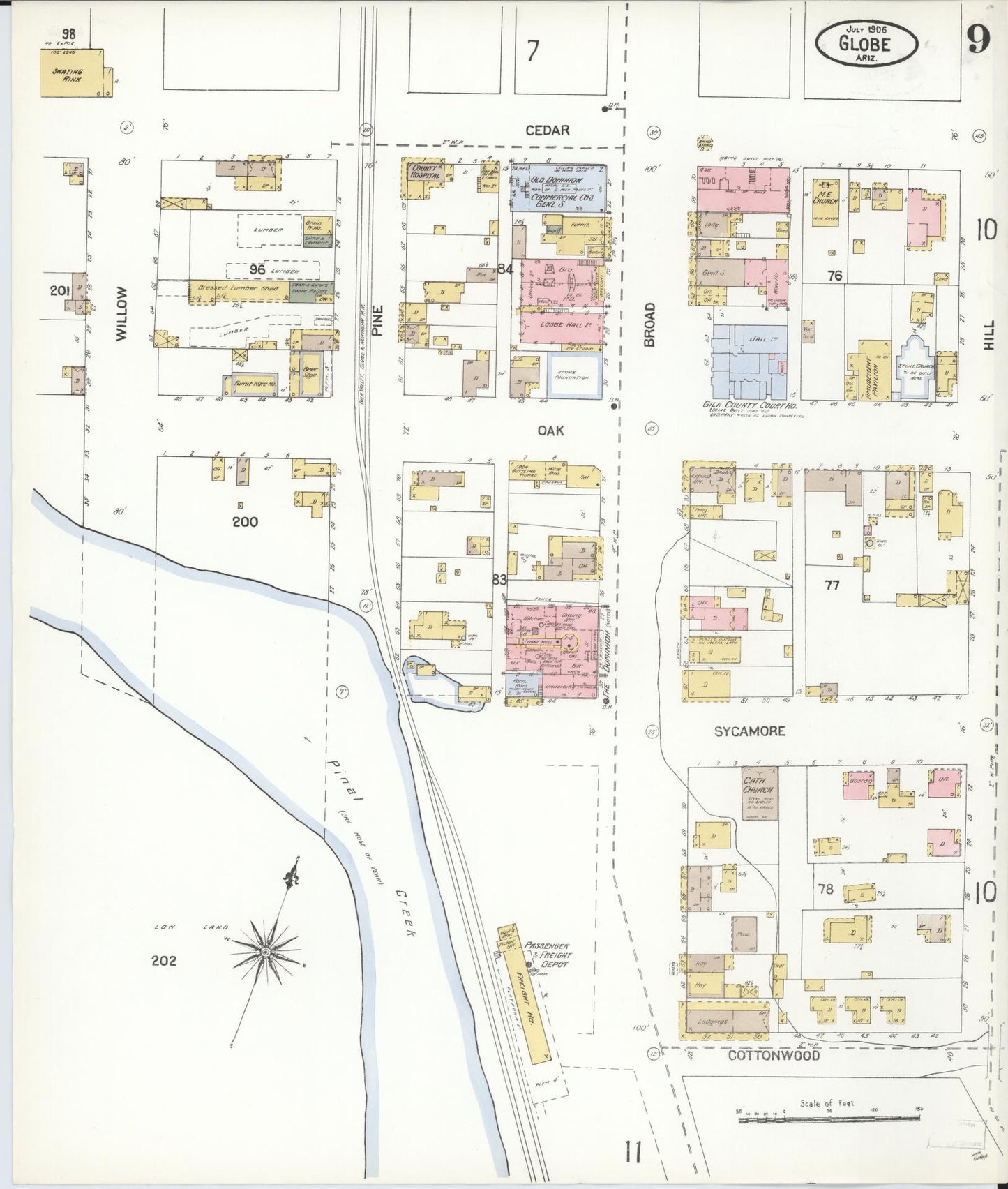 Sanborn Fire Insurance Map from Globe, Gila County, Arizona (1906), Sheet #0009 - Historic Sanborn Fire Insurance Map Print, vintage old map wall art, antique decor, genealogy gift, Arizona Arizona map