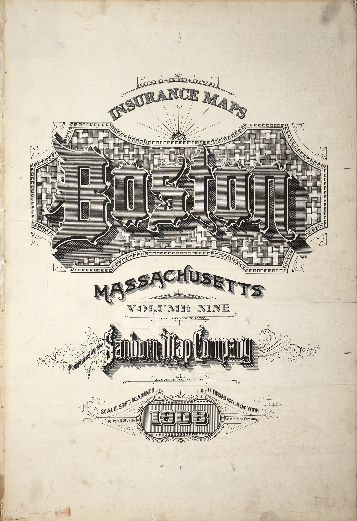 Sanborn Fire Insurance Map from Boston, Suffolk County, Massachusetts (1908), Sheet #0001 - Historic Sanborn Fire Insurance Map Print, vintage old map wall art, antique decor, genealogy gift, Massachusetts Massachusetts map