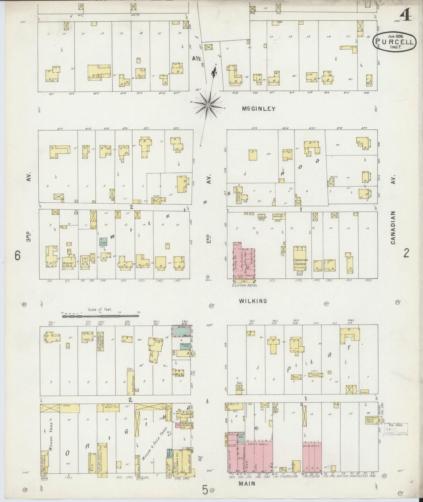 Sanborn Fire Insurance Map from Purcell, McClain County, Oklahoma (1896), Sheet #0004 - Historic Sanborn Fire Insurance Map Print, vintage old map wall art, antique decor, genealogy gift, Oklahoma Oklahoma map