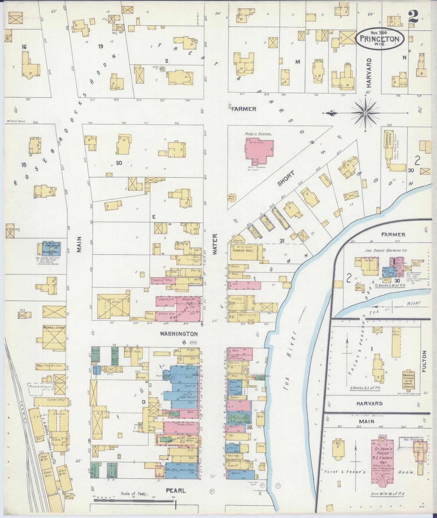 Sanborn Fire Insurance Map from Princeton, Green Lake County, Wisconsin (1904), Sheet #0002 - Historic Sanborn Fire Insurance Map Print, vintage old map wall art, antique decor, genealogy gift, Wisconsin Wisconsin map