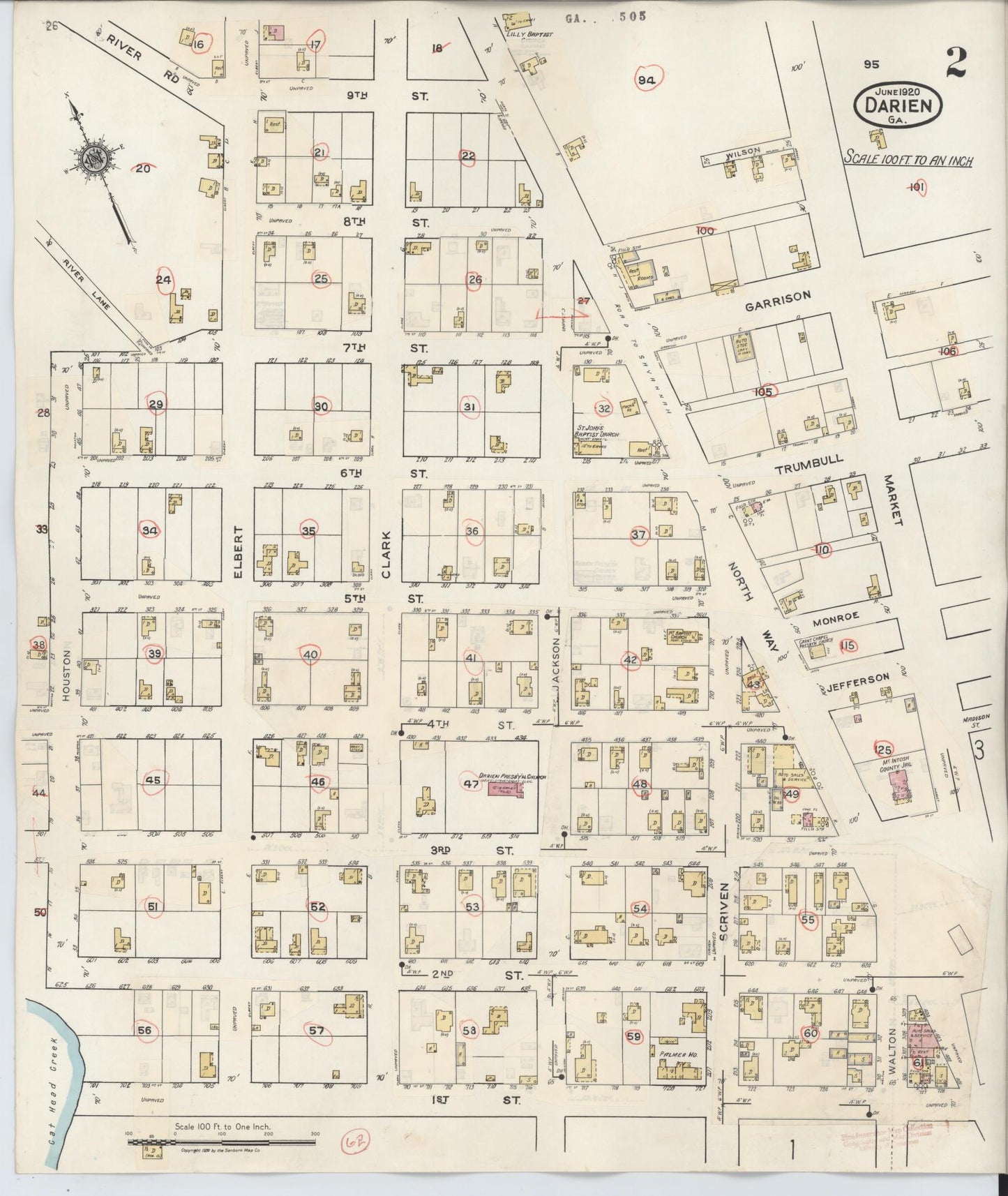 Sanborn Fire Insurance Map from Darien, McIntosh County, Georgia (1940), Sheet #0002 - Historic Sanborn Fire Insurance Map Print, vintage old map wall art, antique decor, genealogy gift, Georgia Georgia map
