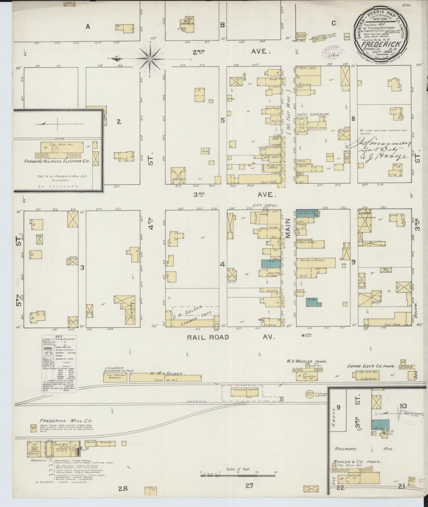 Sanborn Fire Insurance Map from Frederick, Brown County, South Dakota (1893), Sheet #0001 - Historic Sanborn Fire Insurance Map Print, vintage old map wall art, antique decor, genealogy gift, South Dakota South Dakota map