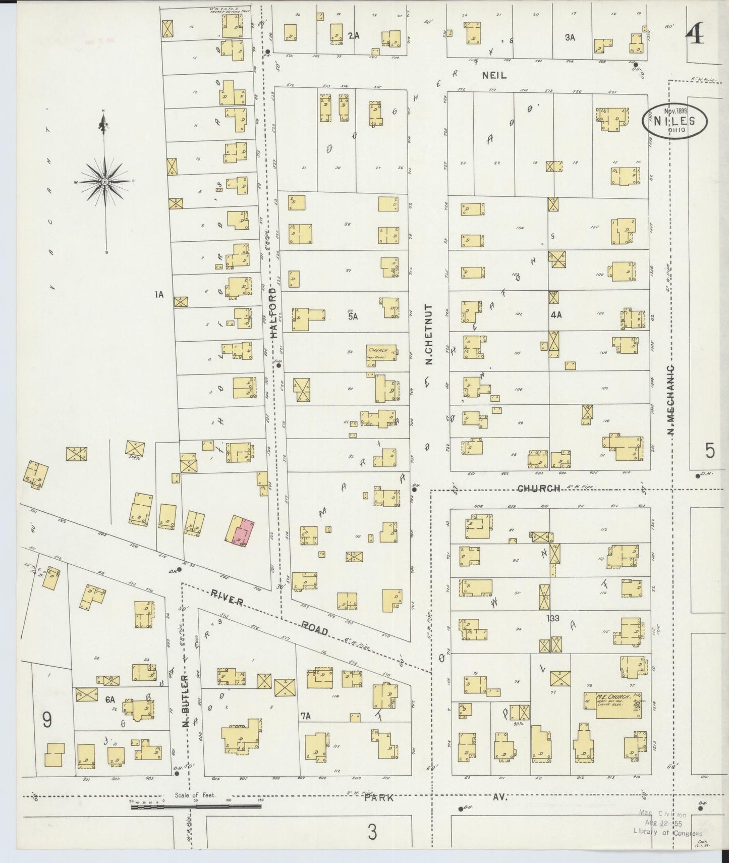 Sanborn Fire Insurance Map from Niles, Trumbull County, Ohio (1898), Sheet #0004 - Historic Sanborn Fire Insurance Map Print, vintage old map wall art, antique decor, genealogy gift, Ohio Ohio map