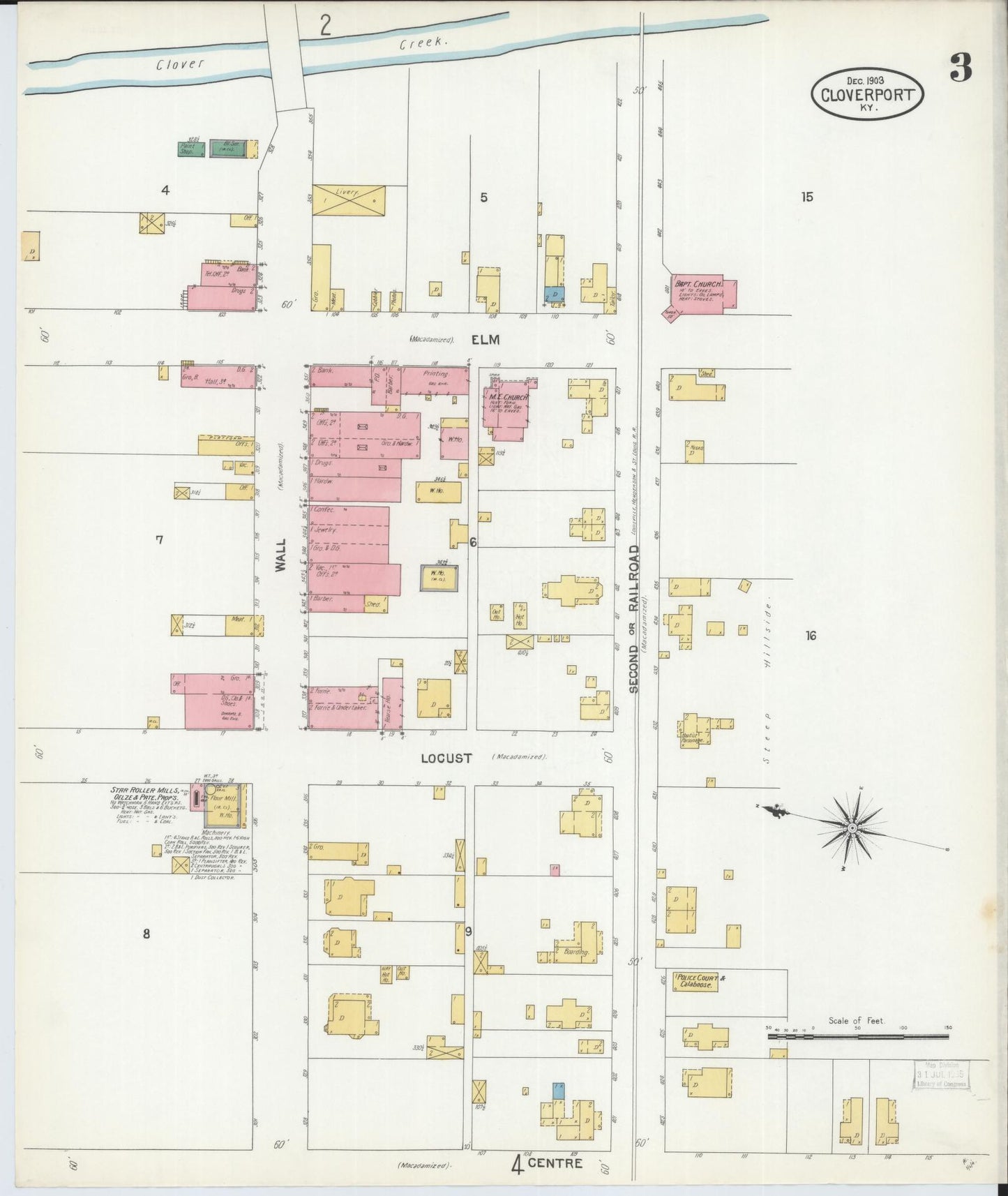 Sanborn Fire Insurance Map from Cloverport, Breckinridge County, Kentucky (1903), Sheet #0003 - Historic Sanborn Fire Insurance Map Print, vintage old map wall art, antique decor, genealogy gift, Kentucky Kentucky map