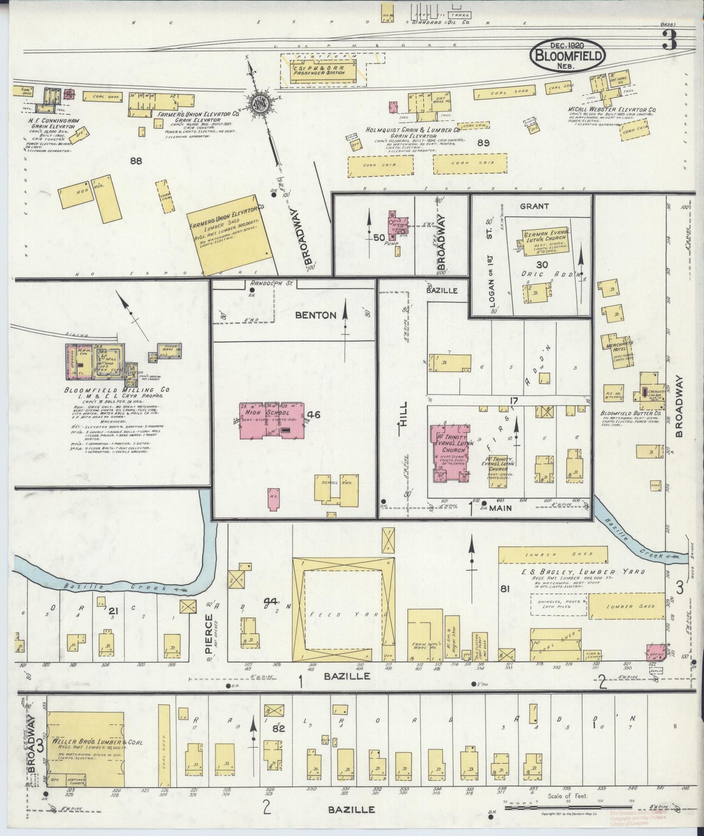 Sanborn Fire Insurance Map from Bloomfield, Knox County, Nebraska (1920), Sheet #0003 - Historic Sanborn Fire Insurance Map Print, vintage old map wall art, antique decor, genealogy gift, Nebraska Nebraska map