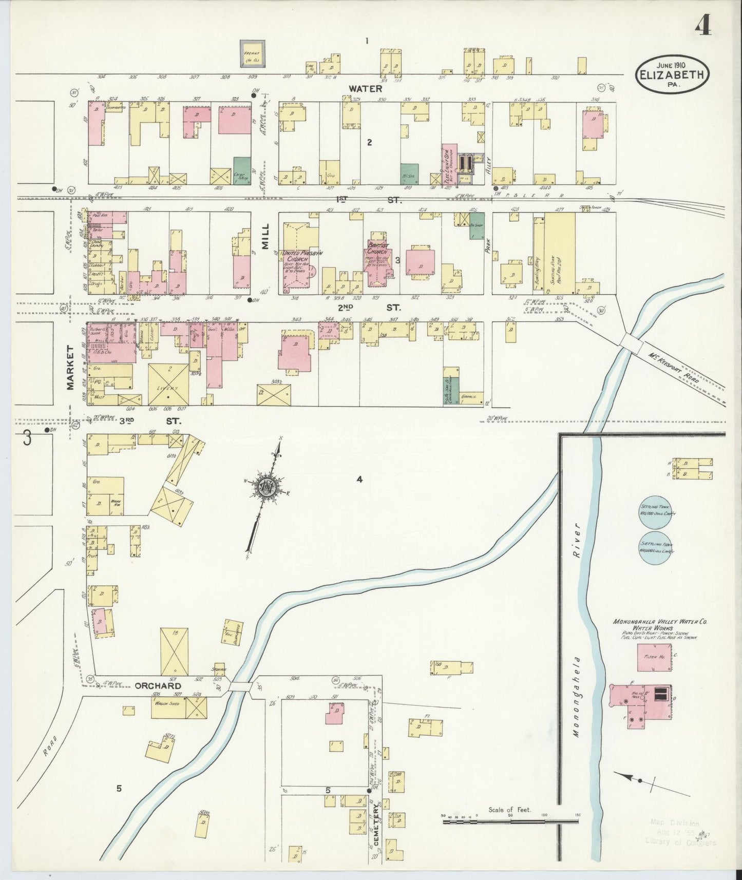Sanborn Fire Insurance Map from Elizabeth, Allegheny County, Pennsylvania (1910), Sheet #0004 - Historic Sanborn Fire Insurance Map Print, vintage old map wall art, antique decor, genealogy gift, Pennsylvania Pennsylvania map