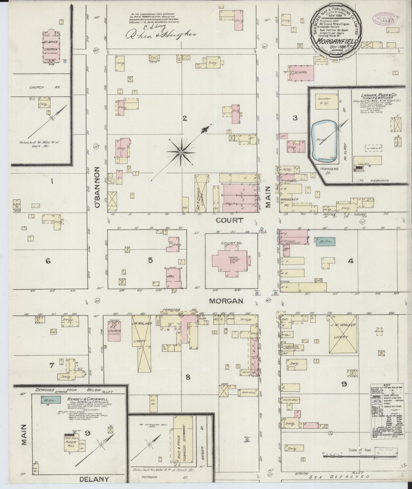 Sanborn Fire Insurance Map from Morganfield, Union County, Kentucky (1886), Sheet #0001 - Historic Sanborn Fire Insurance Map Print, vintage old map wall art, antique decor, genealogy gift, Kentucky Kentucky map