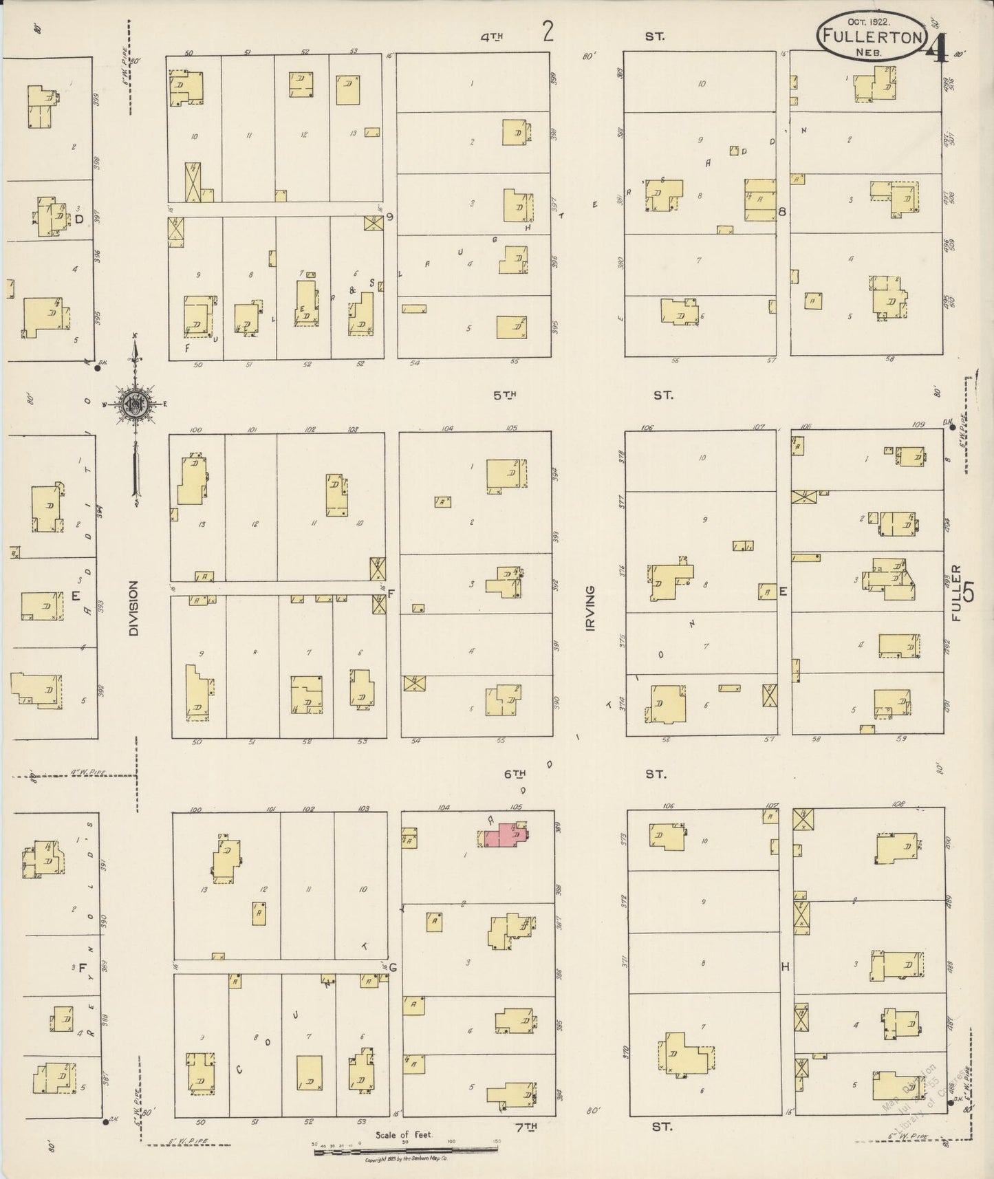 Sanborn Fire Insurance Map from Fullerton, Nance County, Nebraska (1922), Sheet #0004 - Historic Sanborn Fire Insurance Map Print, vintage old map wall art, antique decor, genealogy gift, Nebraska Nebraska map