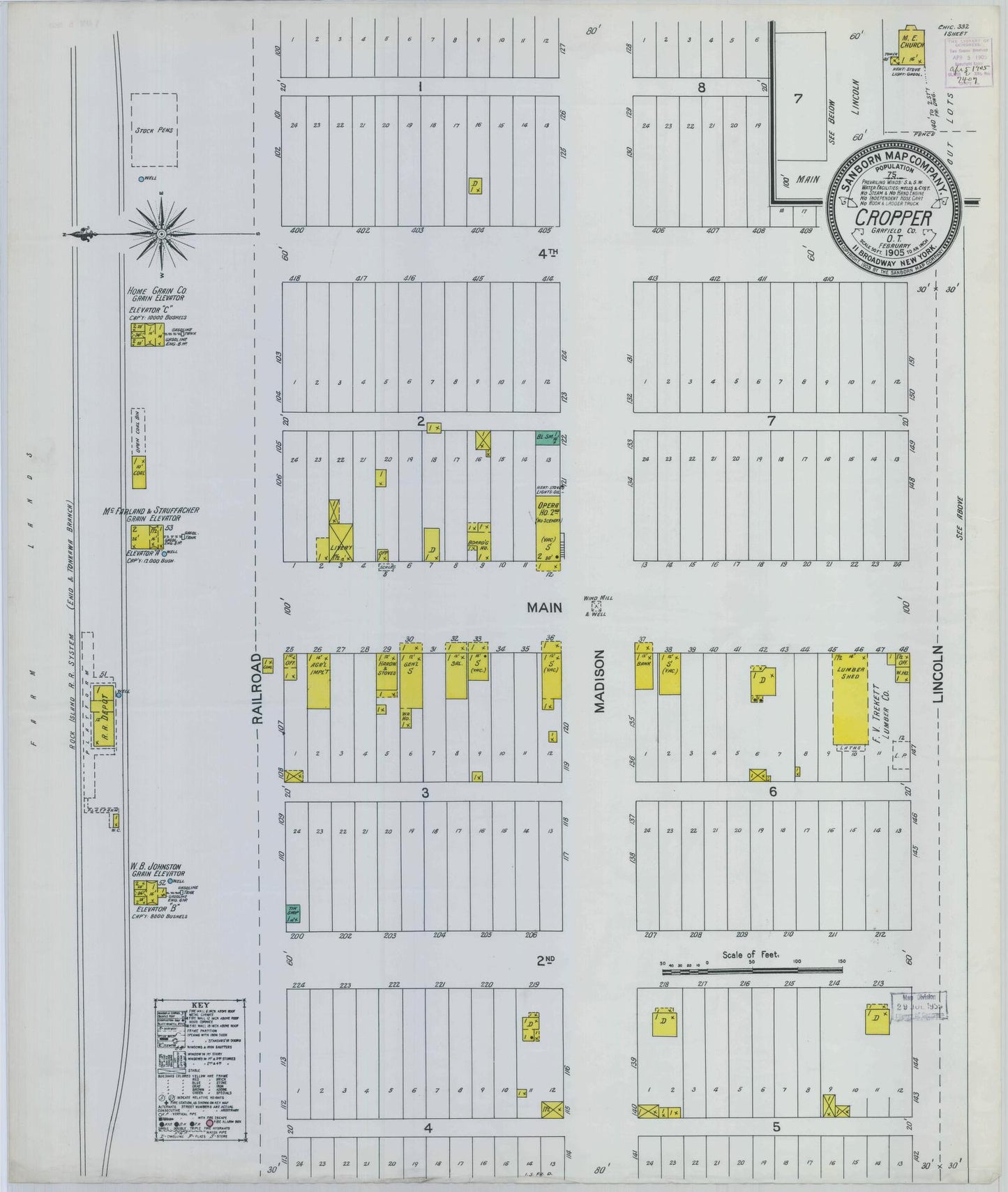 Sanborn Fire Insurance Map from Cropper, Garfield County, Oklahoma (1905), Sheet #0001 - Historic Sanborn Fire Insurance Map Print, vintage old map wall art, antique decor, genealogy gift, Oklahoma Oklahoma map