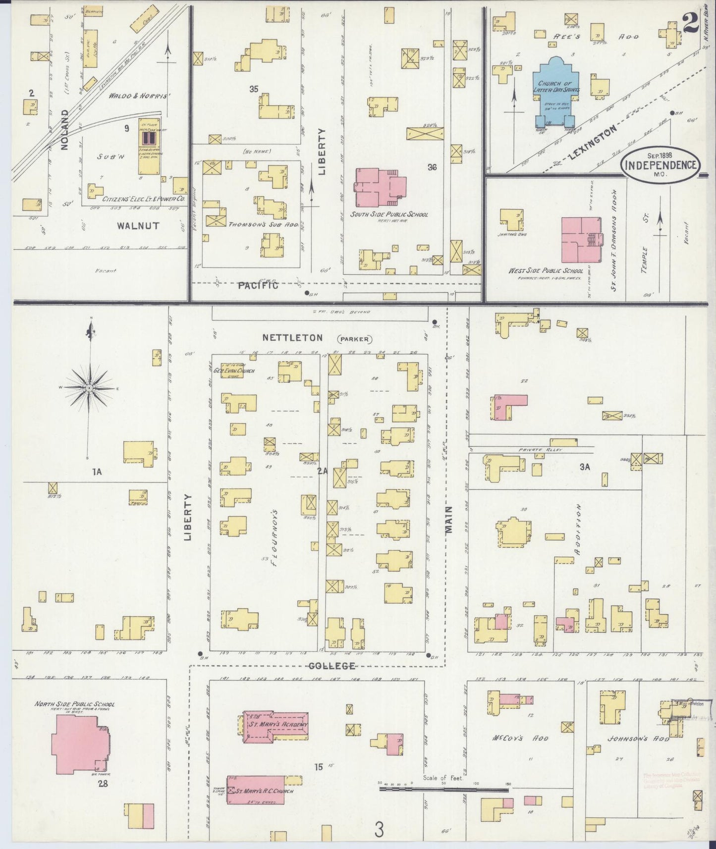 Sanborn Fire Insurance Map from Independence, Jackson County, Missouri (1898), Sheet #0002 - Historic Sanborn Fire Insurance Map Print, vintage old map wall art, antique decor, genealogy gift, Missouri Missouri map