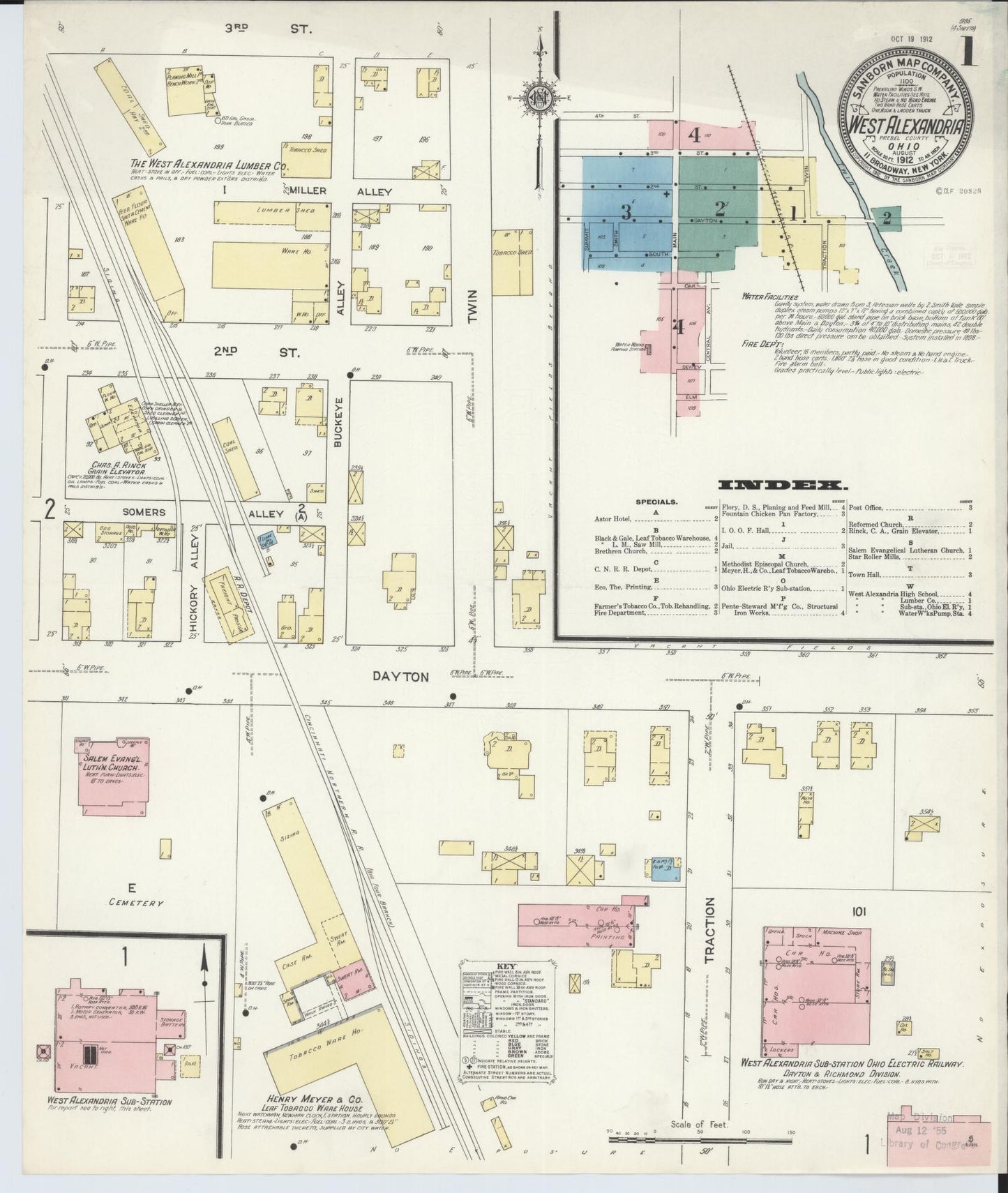 Sanborn Fire Insurance Map from West Alexandria, Preble County, Ohio (1912), Sheet #0001 - Historic Sanborn Fire Insurance Map Print, vintage old map wall art, antique decor, genealogy gift, Ohio Ohio map