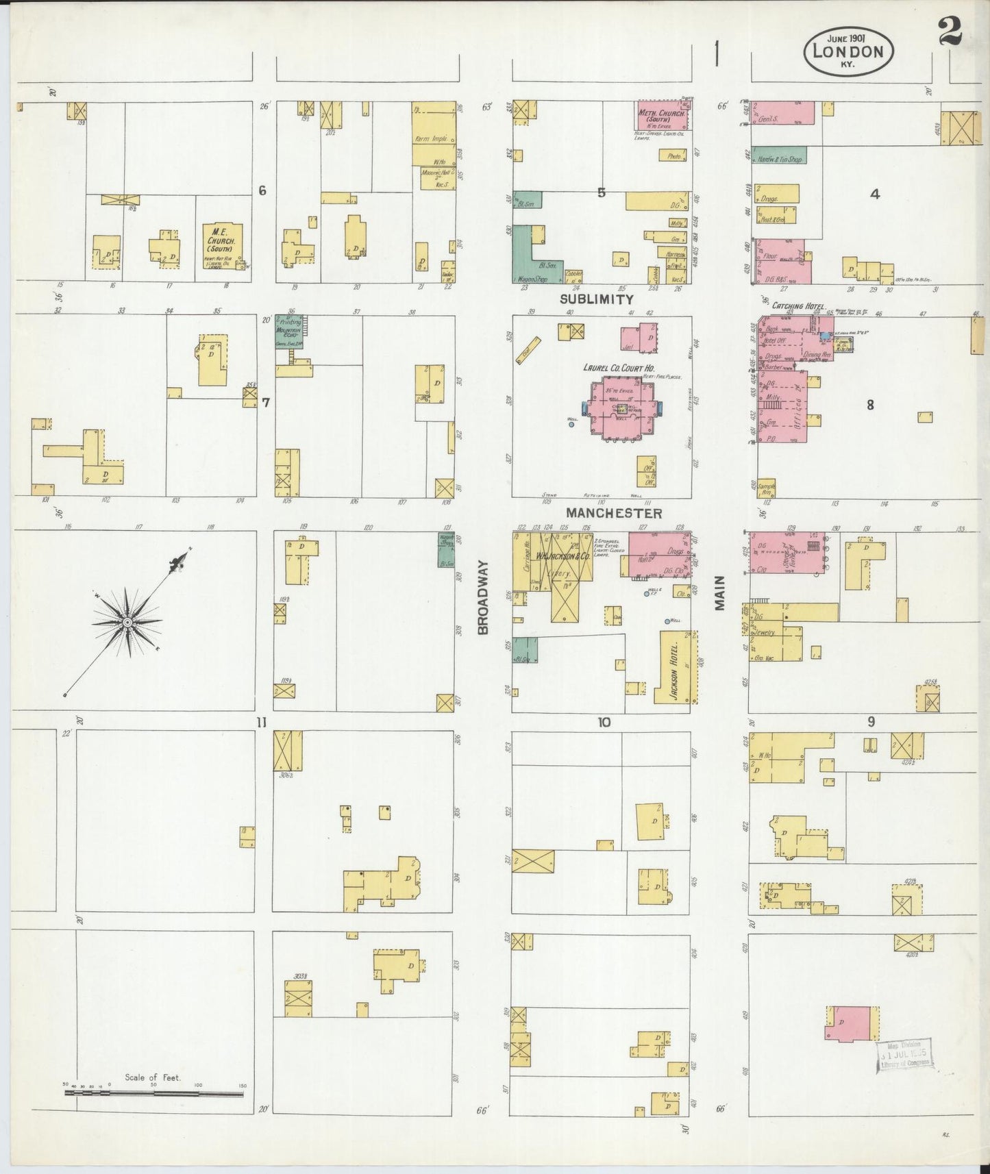 Sanborn Fire Insurance Map from London, Laurel County, Kentucky (1901), Sheet #0002 - Complete Map Set gallery image, historic Sanborn map, vintage wall art, Kentucky Kentucky