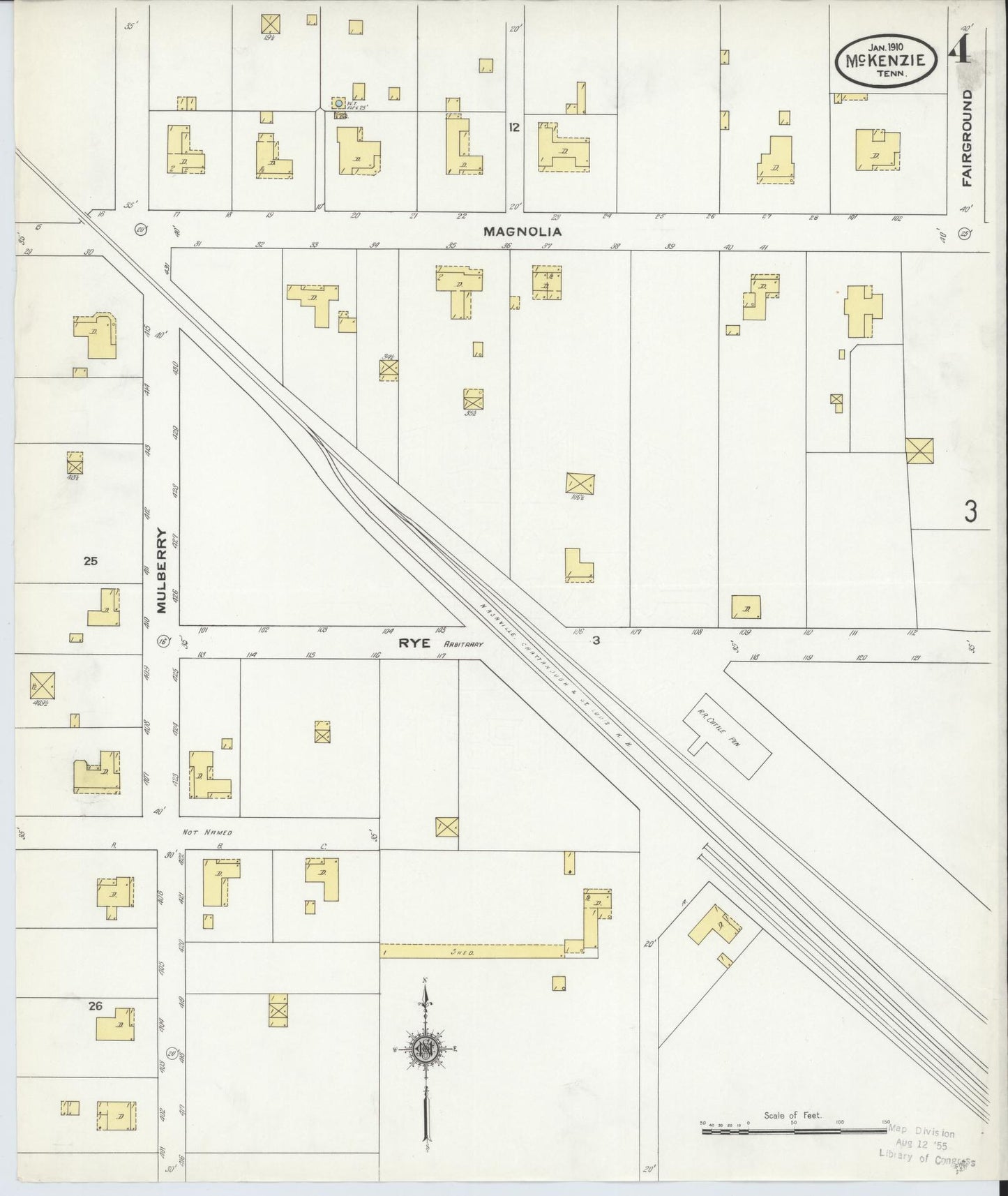 Sanborn Fire Insurance Map from McKenzie, Carroll County, Tennessee (1910), Sheet #0004 - Historic Sanborn Fire Insurance Map Print, vintage old map wall art, antique decor, genealogy gift, Tennessee Tennessee map