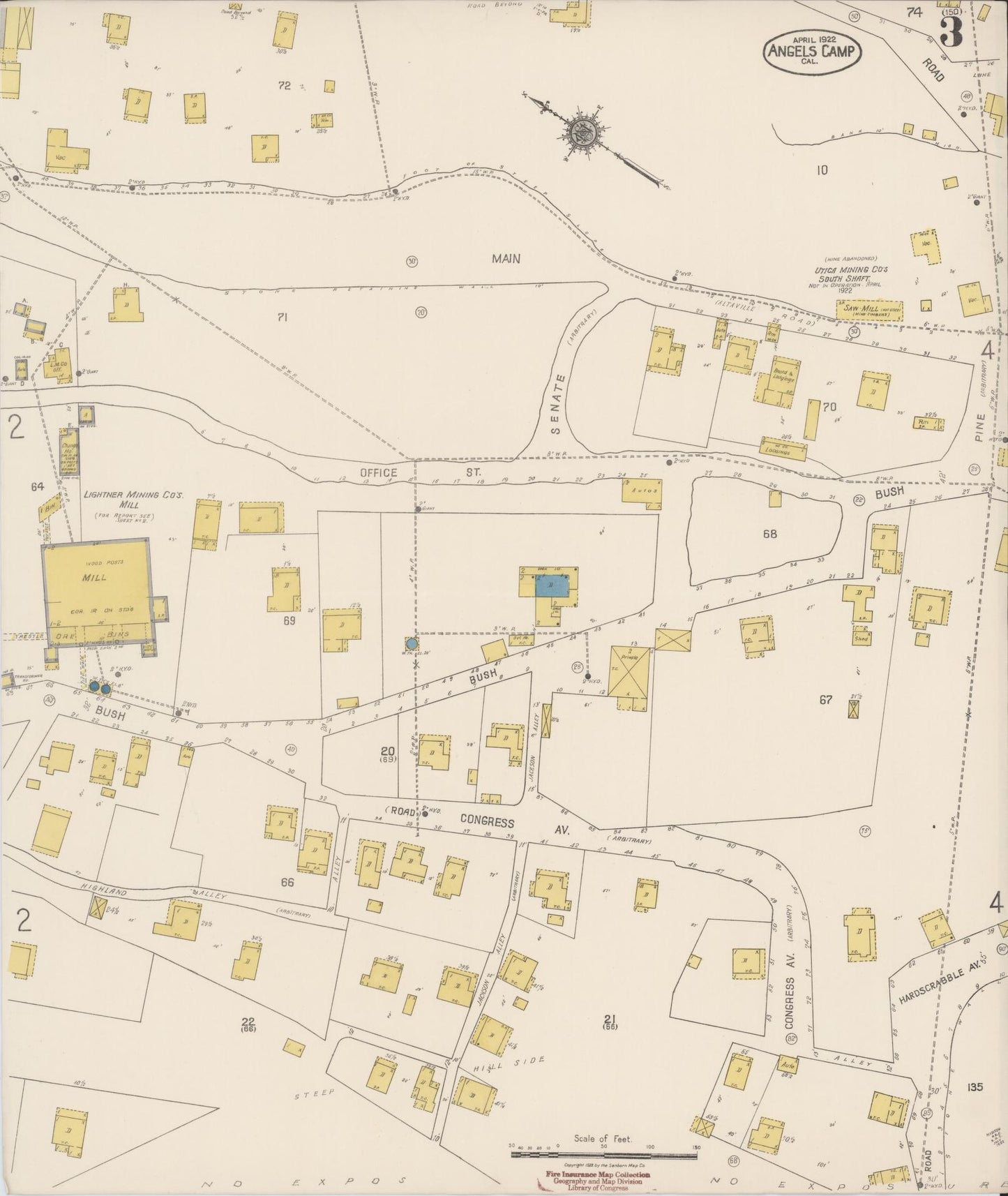 Sanborn Fire Insurance Map from Angels Camp, Calaveras County, California (1922), Sheet #0003 - Historic Sanborn Fire Insurance Map Print, vintage old map wall art, antique decor, genealogy gift, California California map