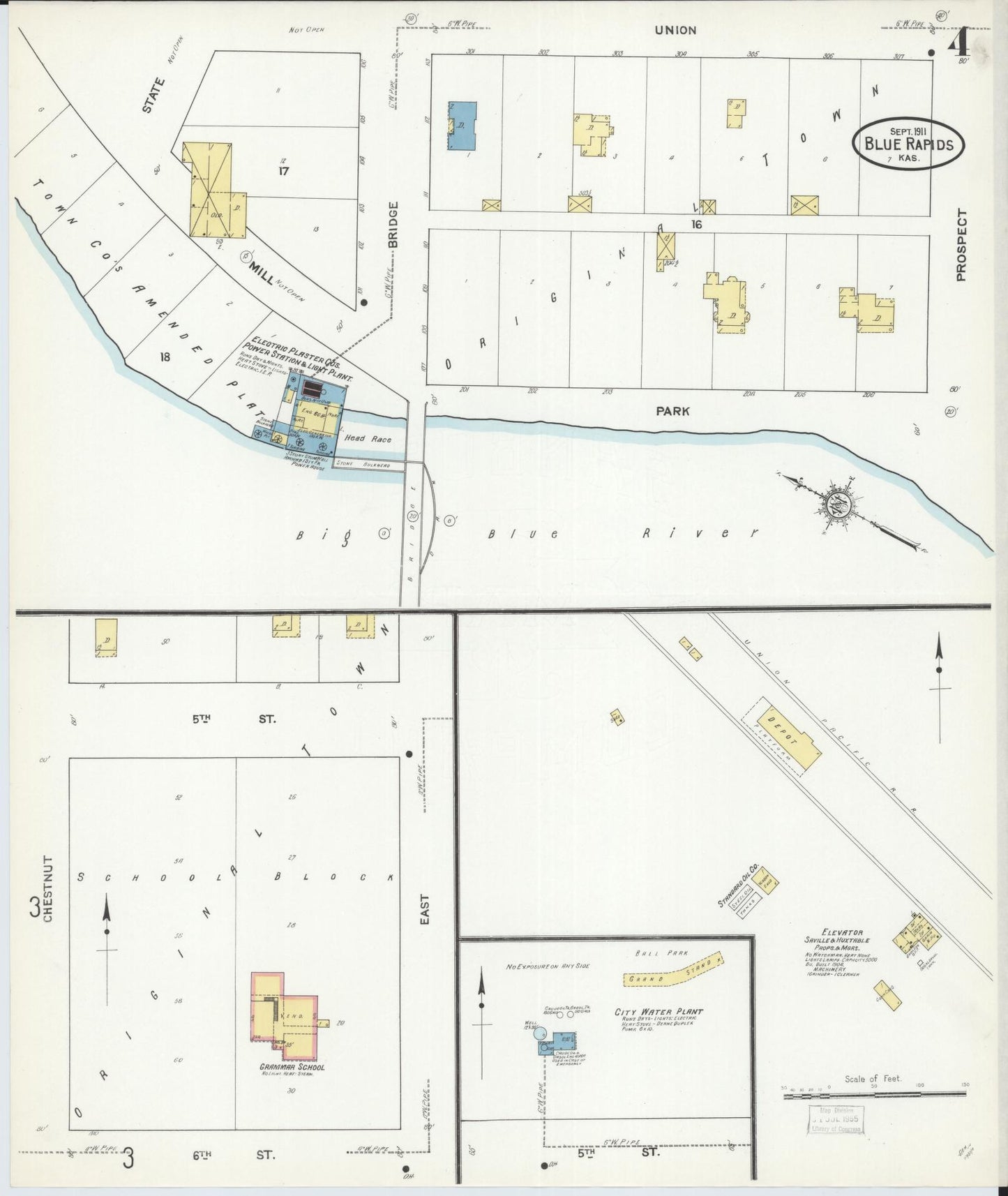 Sanborn Fire Insurance Map from Blue Rapids, Marshall County, Kansas (1911), Sheet #0004 - Historic Sanborn Fire Insurance Map Print, vintage old map wall art, antique decor, genealogy gift, Kansas Kansas map