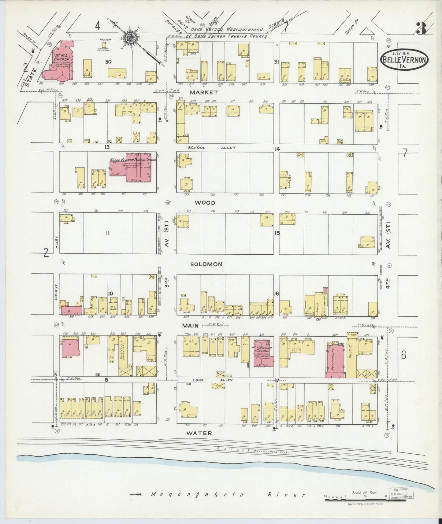 Sanborn Fire Insurance Map from Belle Vernon, Fayette County, Pennsylvania (1918), Sheet #0003 - Historic Sanborn Fire Insurance Map Print, vintage old map wall art, antique decor, genealogy gift, Pennsylvania Pennsylvania map