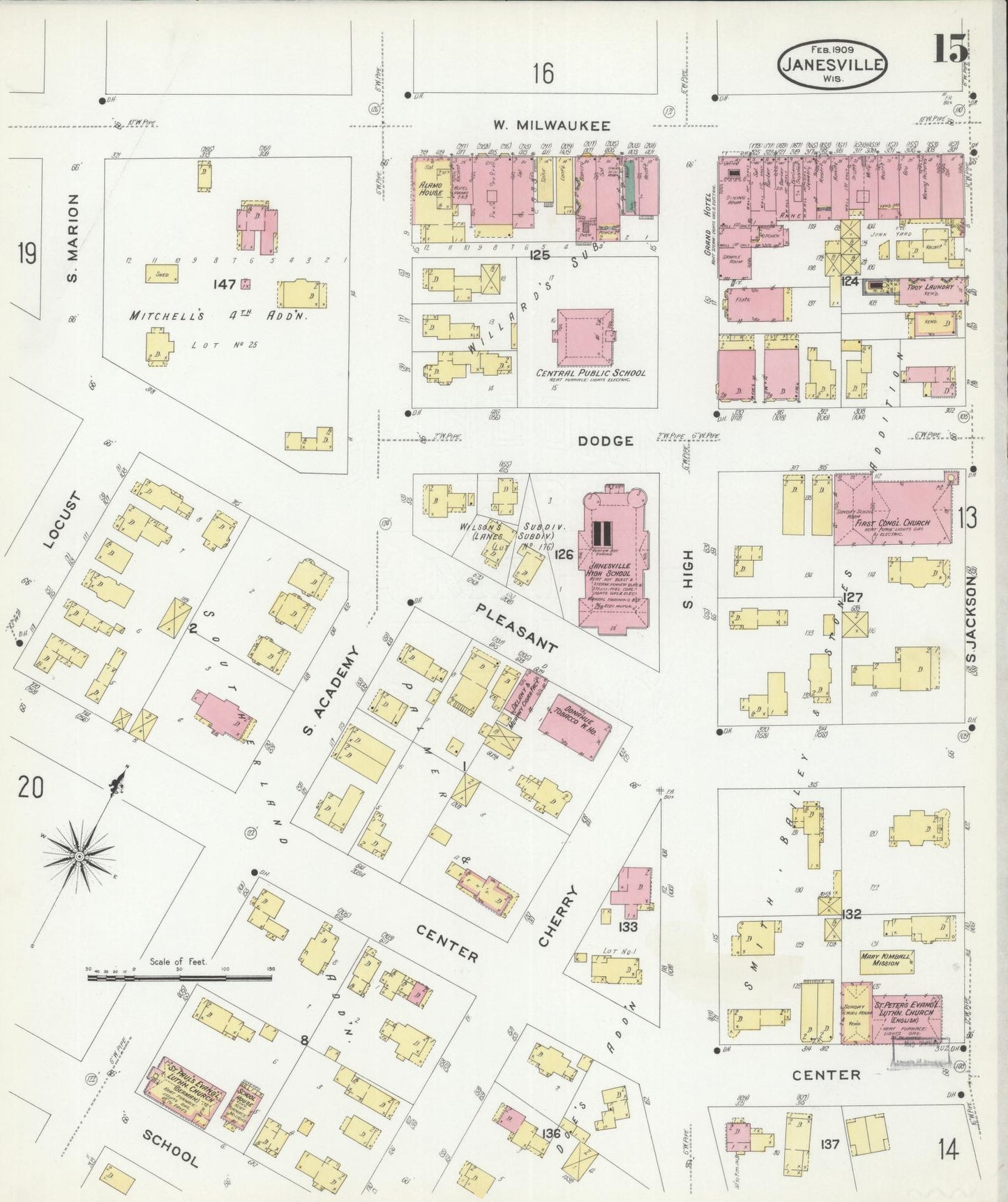 Sanborn Fire Insurance Map from Janesville, Rock County, Wisconsin (1909), Sheet #0015 - Historic Sanborn Fire Insurance Map Print, vintage old map wall art, antique decor, genealogy gift, Wisconsin Wisconsin map